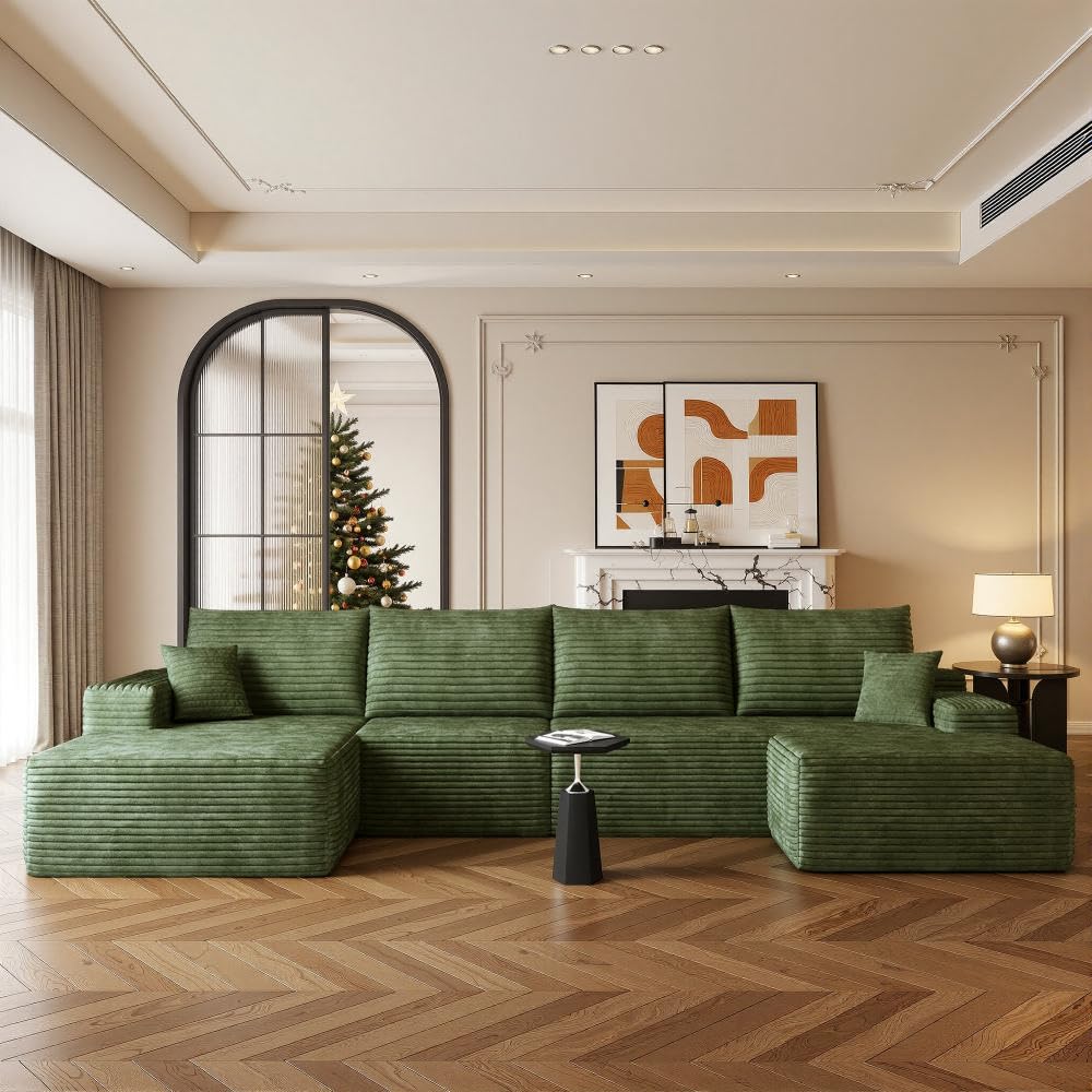 Boneless Couch, Modular Sectional Couches for Living Room, U-Shaped Cloud Couch Sofa with Deep Seat, Fluffy Corduroy Upholstered Corner Sofa