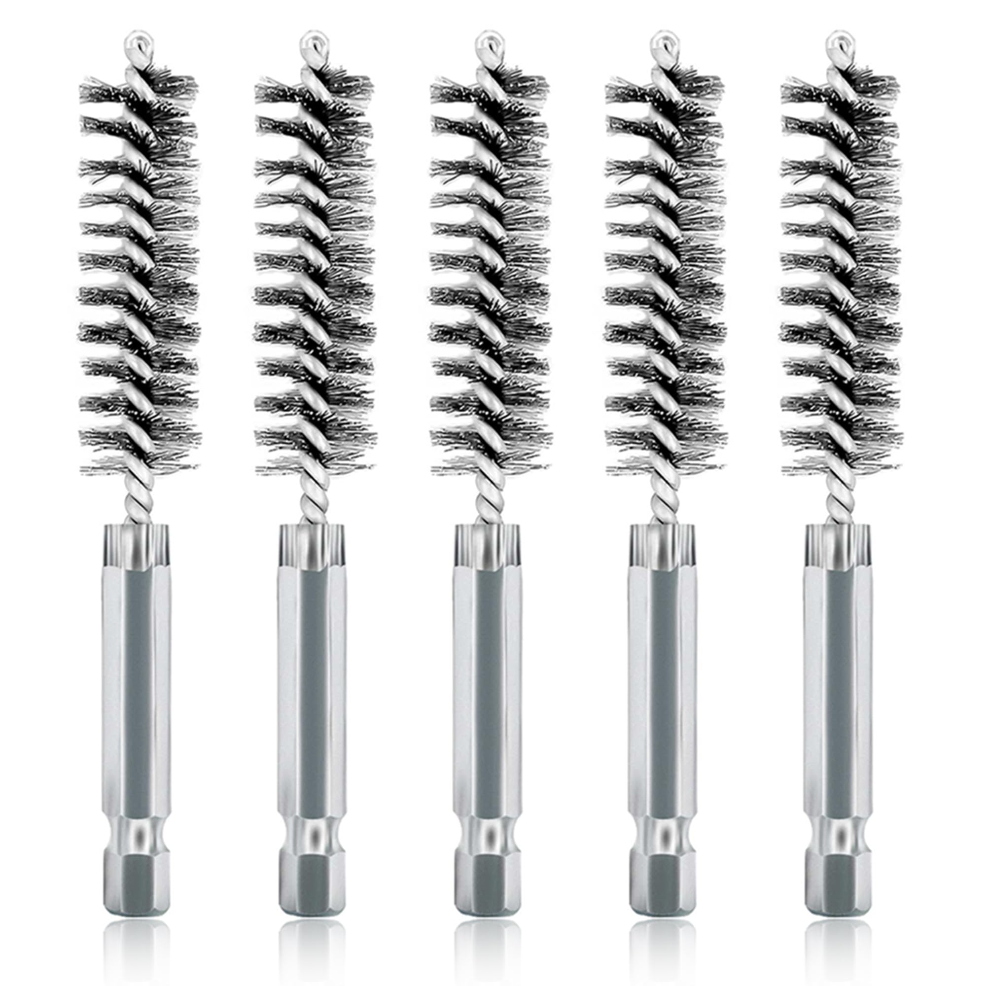 Set 5 Spazzole Per Trapano In Acciaio Inox - Gambo Esagonale 1/4", Diametro 20mm, Per Pulizia Fori
