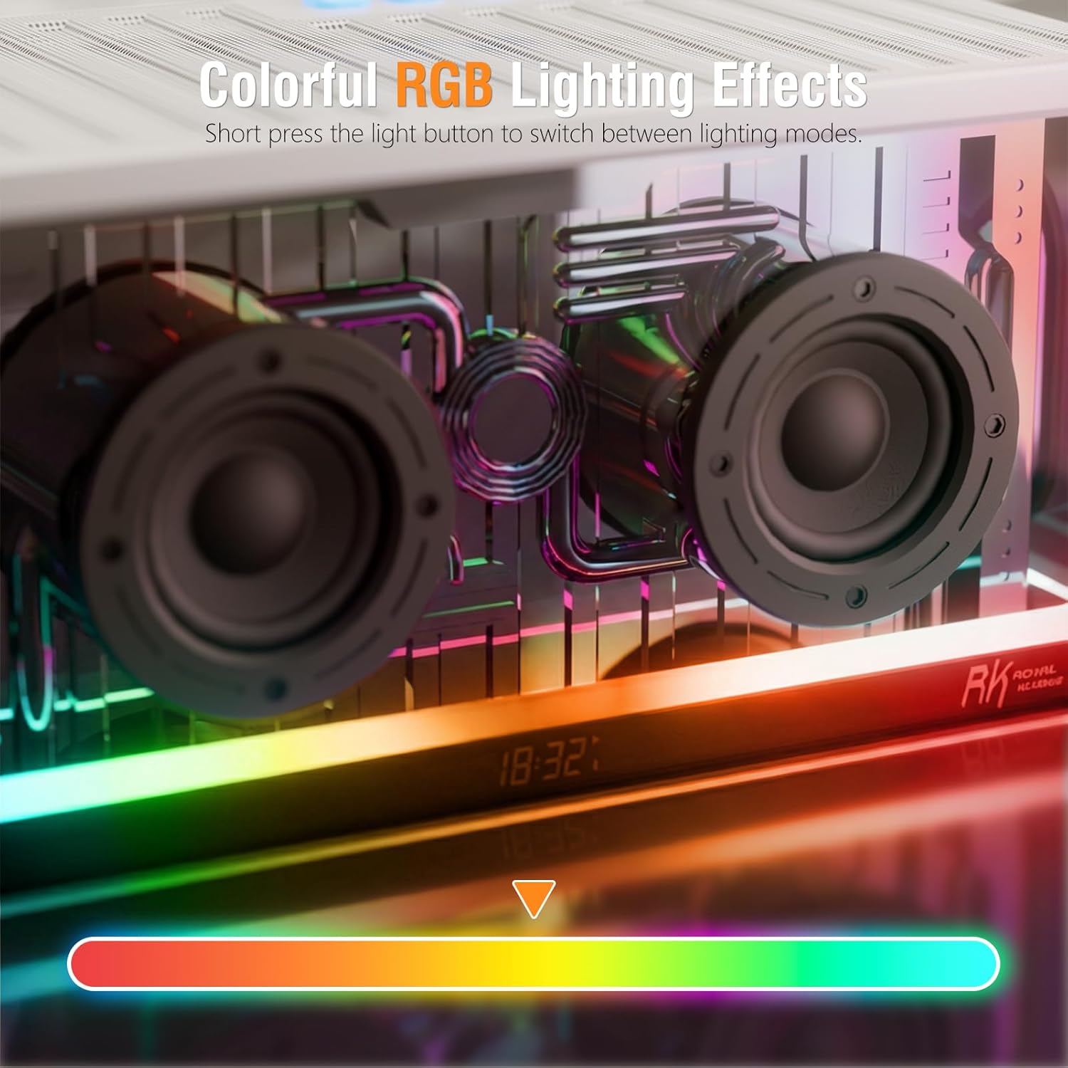 RK ROYAL KLUDGE SH100 Bluetooth Speaker, 40W Dynamic Driver with Enhanced Bass, Wireless Stereo Sound Portable Desktop Speaker, RGB Lights, Fast Charging, TWS Pairing for 360° Audio, White
