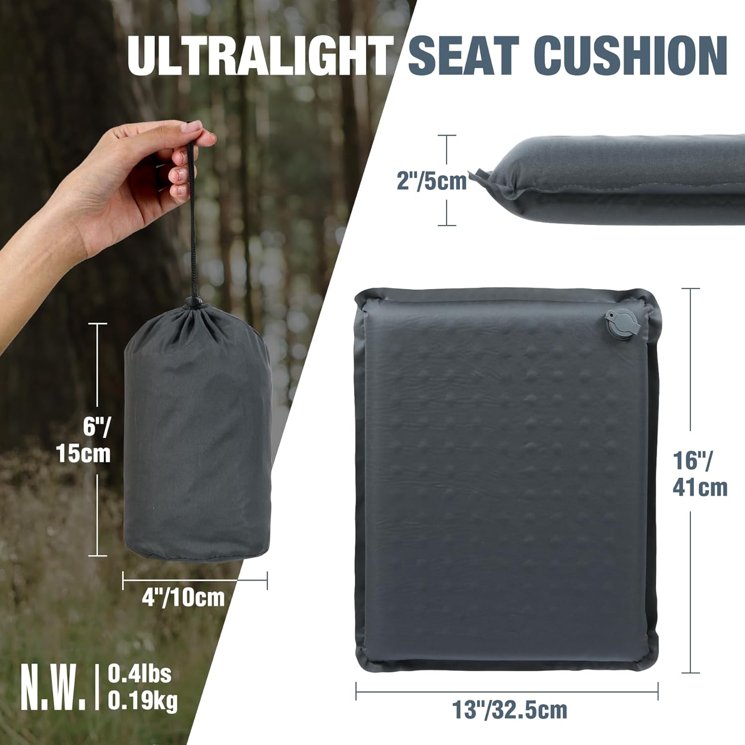 REDCAMP Inflatable Stadium Seat Cushion, Self-Inflating Memory Foam Airplane Seat Cushion, Portable Lightweight Camping Sitting Pad for Travel, Hiking Outdoor Activities