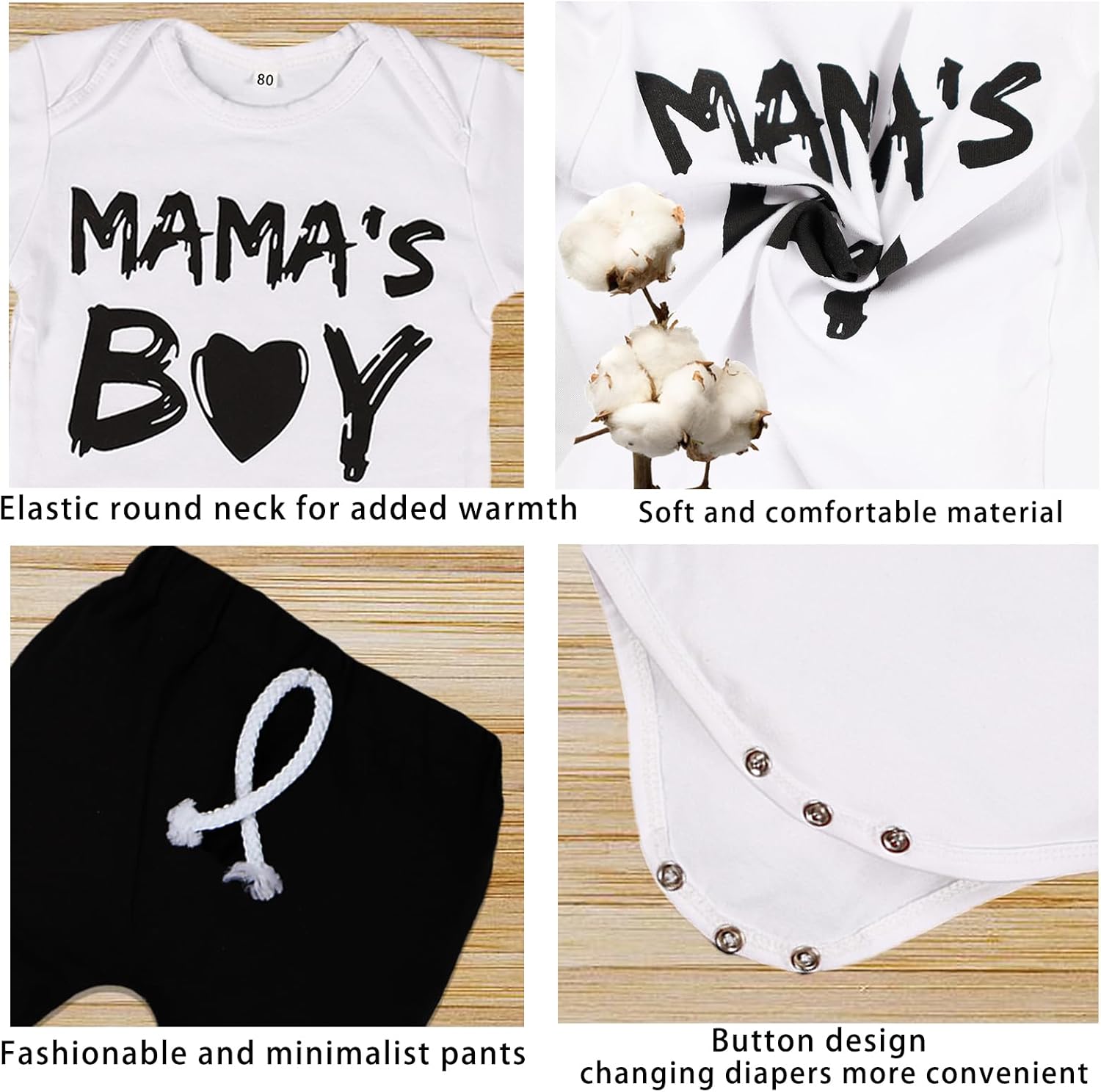 Baby Boy Clothes Newborn Fall Outfits Round Neck Letter Printed Romper+Pants+Hat 3PCS Outfits - Image 5