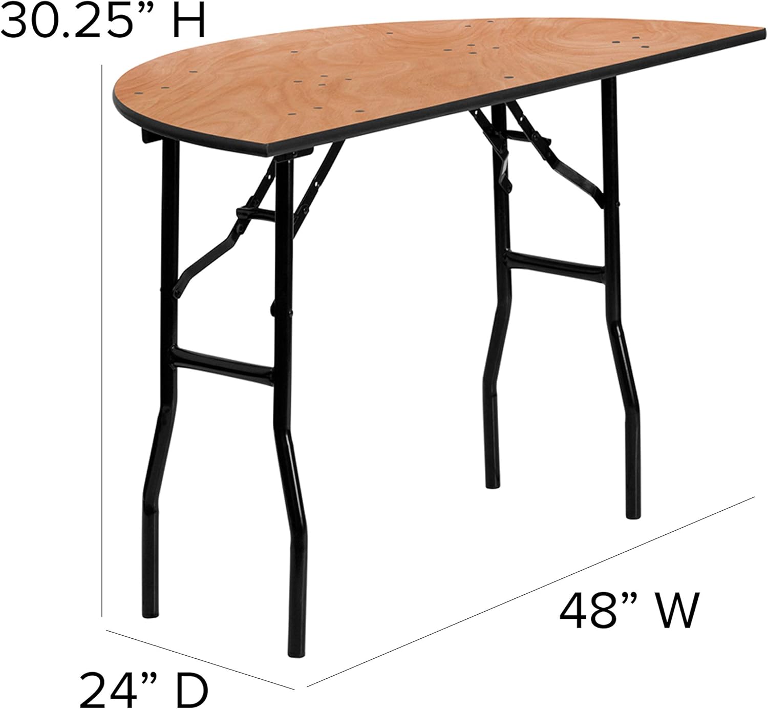 flash furniture furman 4' half-round all-occasion wood folding event table, foldable portable half-round banquet table with wooden top, natural/black 48" half-round natural