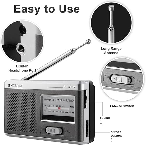 Miniatura 2 de -DK-2017 Mini radio portátil, transistor AM FM con altavoz, conector para auriculares, batería 2AA operada, excelente recepción de largo alcance,
