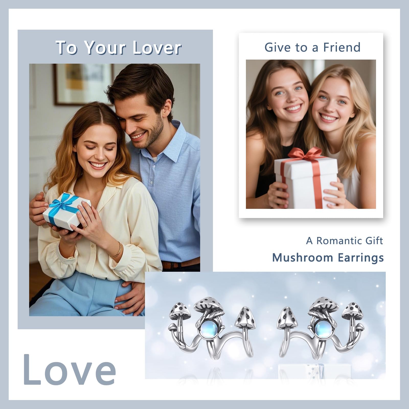 Pilz Klaue Ohrstecker S925 Sterling Silber Mondstein Pilz Ohrringe Pilze Ohr Manschette Schmuck Geschenke für Frauen Mom