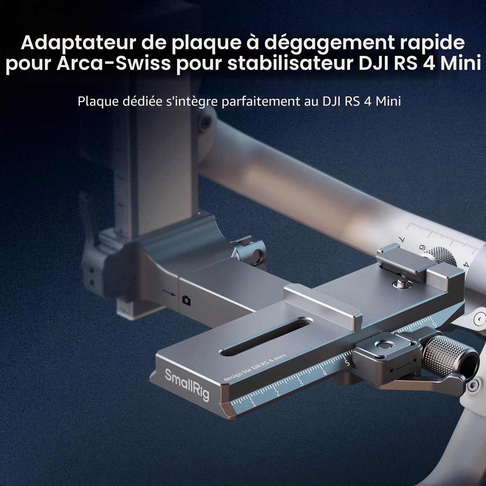SMALLRIG Adaptateur de plaque à dégagement rapide de 11,7 cm pour Arca-Swiss pour DJI RS 4 Mini Gimbal, design anti-chute et montage rapide - 5336