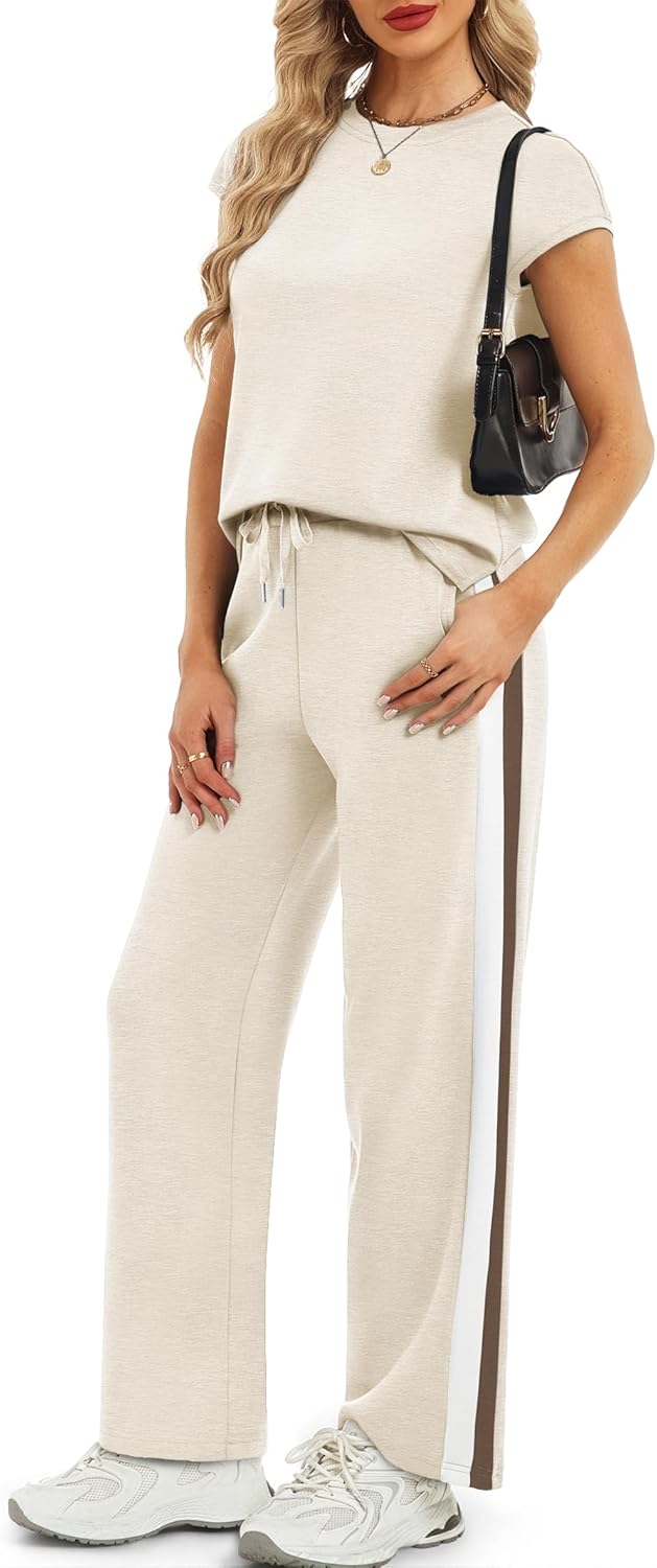 Casly Lamiit 2 Piece Lounge Set for Women 2026 Cap Sleeve Top Wide Leg Pants Sweatsuits Airport Travel Clothing Sets - Image 3