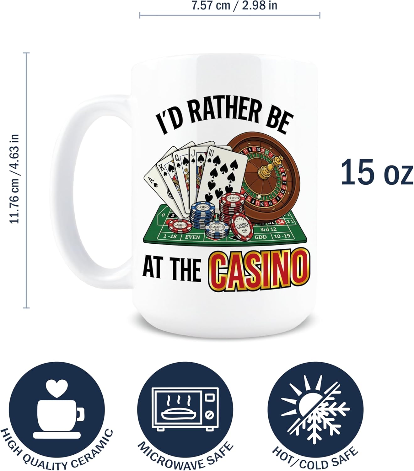 Hogg I'd Rather Be At The Casino Mug, 15 oz Ceramic Casino Coffee Mug, Gambling Gifts, Gifts for Poker Lovers, Vegas Cup, Gambling Coffee Cup, Las Vegas White Elephant - Image 2