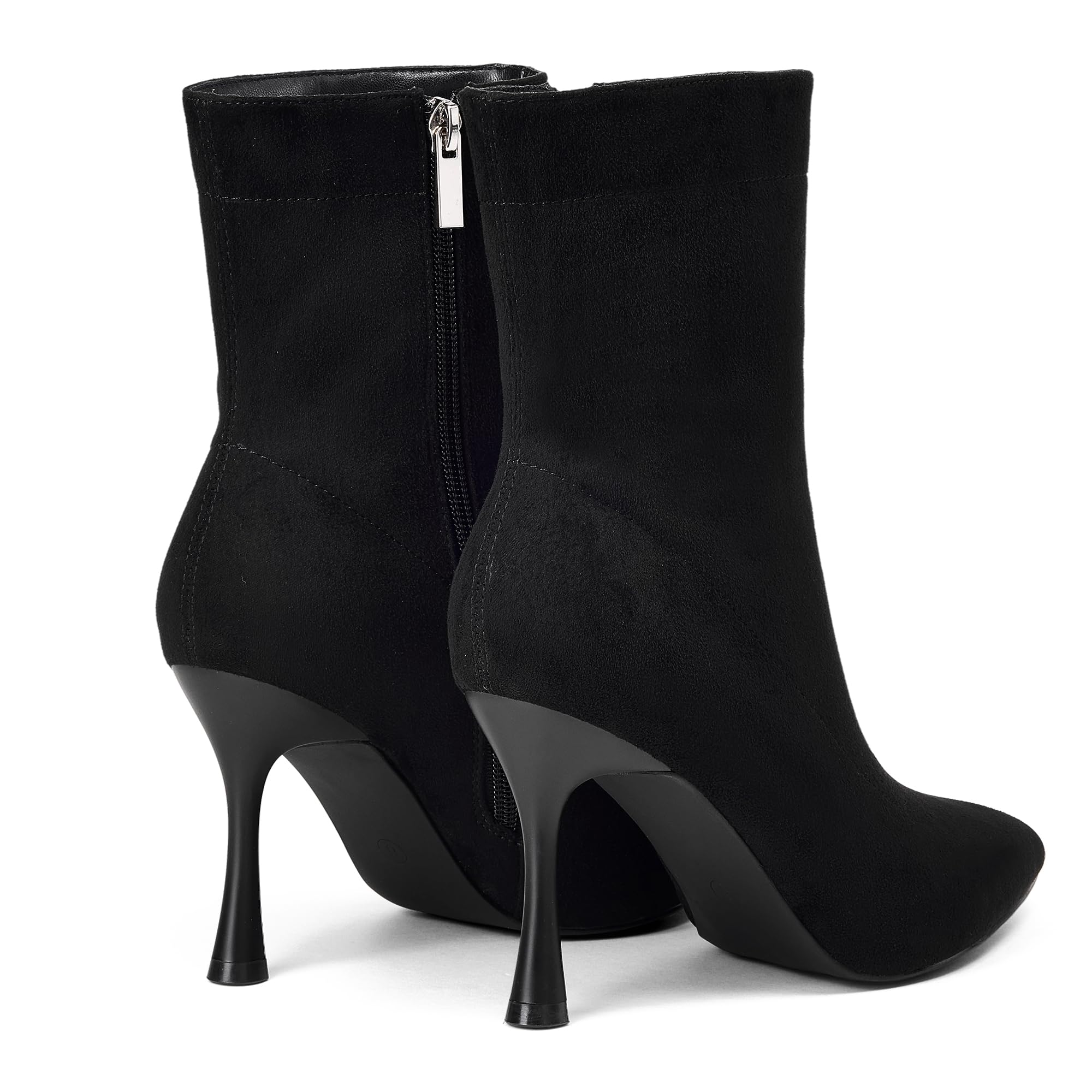 Damskie botki 9 cm szpiczasty nosek - średni obcas szpilki buty robocze dla kobiet modne krótkie buty czarne 8, Czarny zamsz, 39 EU