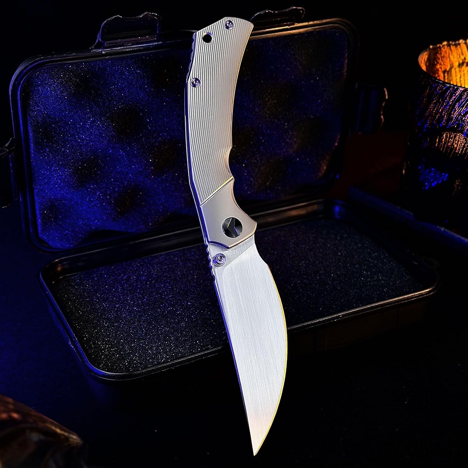 Reaver Titanium Pocket Knife, 3.82'' S90V Blade Titanium Handle Frame Lock Folding Pocket Knives, EDC Knife Gift for Men Women Outdoor Camping, Hiking, Fishing (Bronze & Purple)