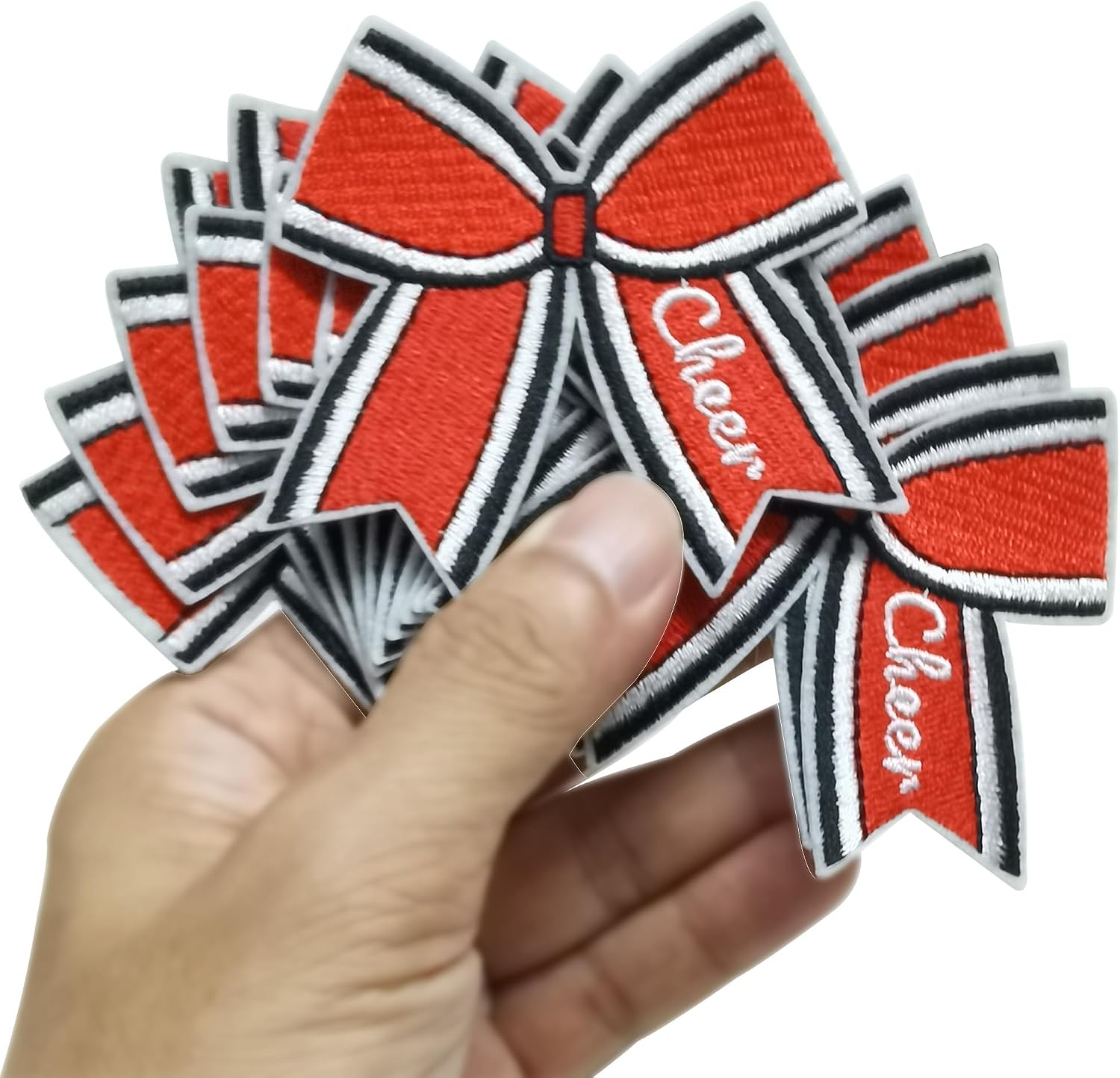 12pcs Game Day Cheer Girl Bow Iron On Embroidered Patches Appliques Machine Embroidery Needlecraft Sewing Kids Girls Boys DIY 3"x2.5" (Blue)