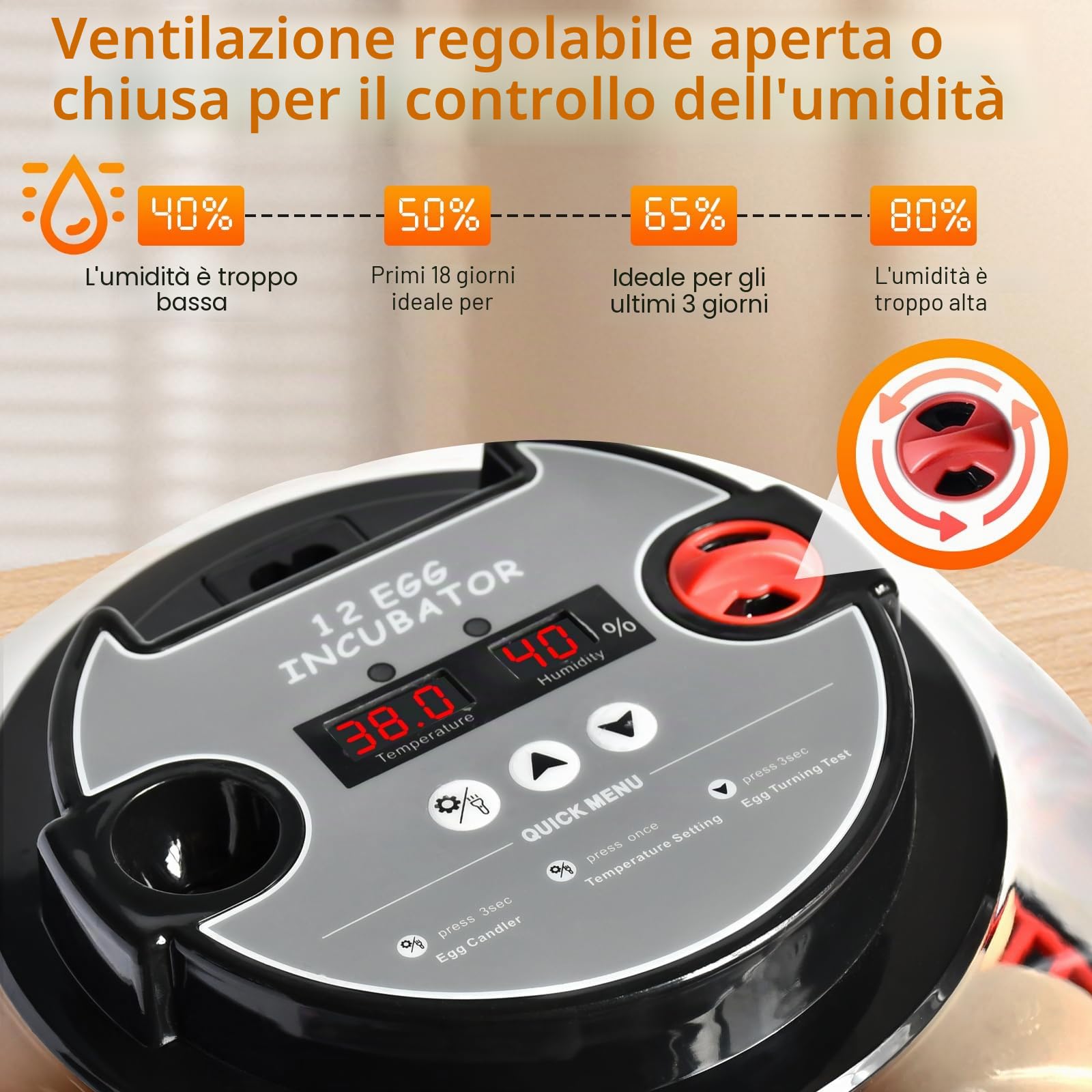 Incubatrice per Uova Automatica, Incubatrice da 12 Uova con Tornitura Automatica delle Uova e Umidificazione Automatica, Incubatrice per Anatra Fattoria e Casa Uova di Gallina, Quaglia