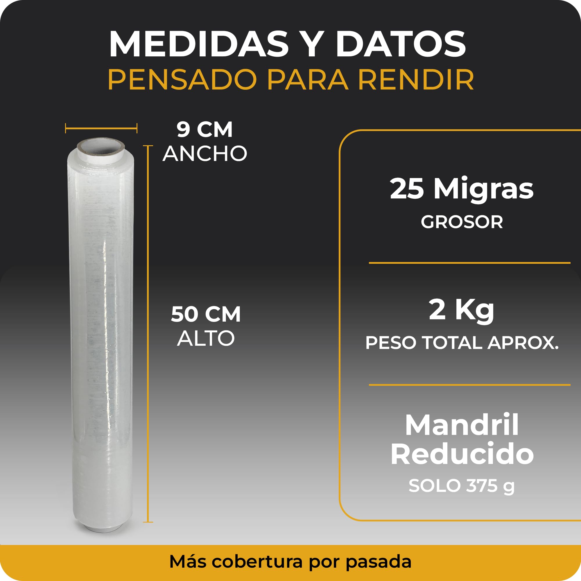 6 x Film Estirable Transparente 25 Micras 50 cm x 2 Kg | Coreless System con Hasta un 20% Más Film Útil | Film para Paletizar Palets, Profesional, Mudanzas, Almacén y Logística | Cia&Co (Pack de 6)