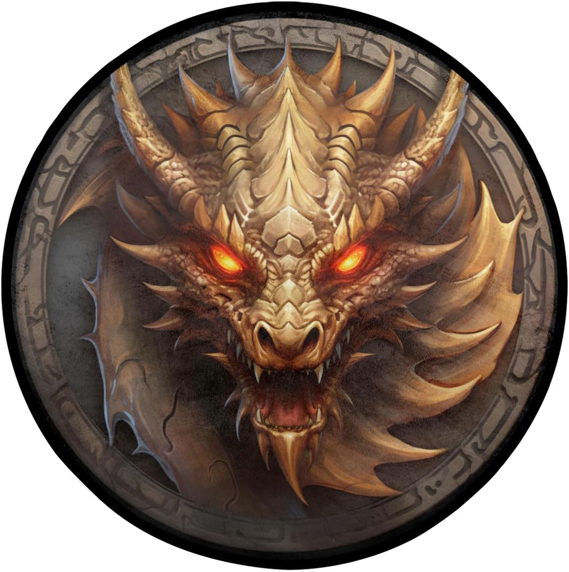 Round Rug 33.88in Dragon Head Animal Theme Area Circle Rugs Washable Non-Slip Bedside Indoor Doormat for Living Room Bedroom Home Playroom Nursery Room Decor Carpet Mat Splat Mat for High Chair
