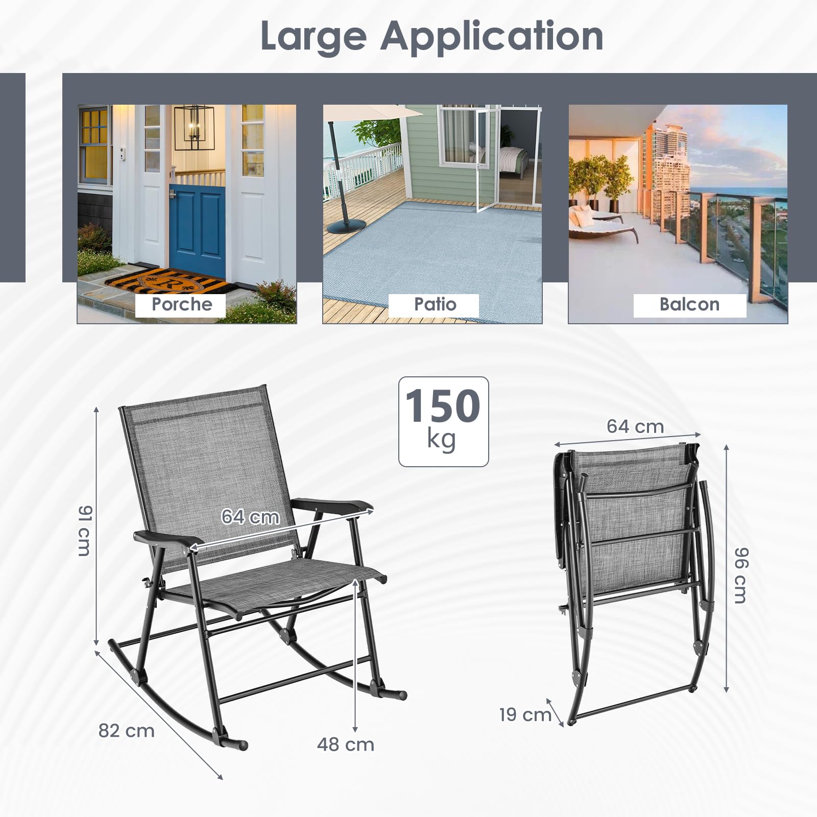 GOPLUS Lot de 2 Fauteuil Jardin Exterieur à Bascule Pliantes, 82 x 64 x 91 CM, Rocking Chair en Tissu Respirant, avec Dossier, Accoudoirs et Repose-Pieds, Charge 150KG, pour Camping, Terrasse, Jardin