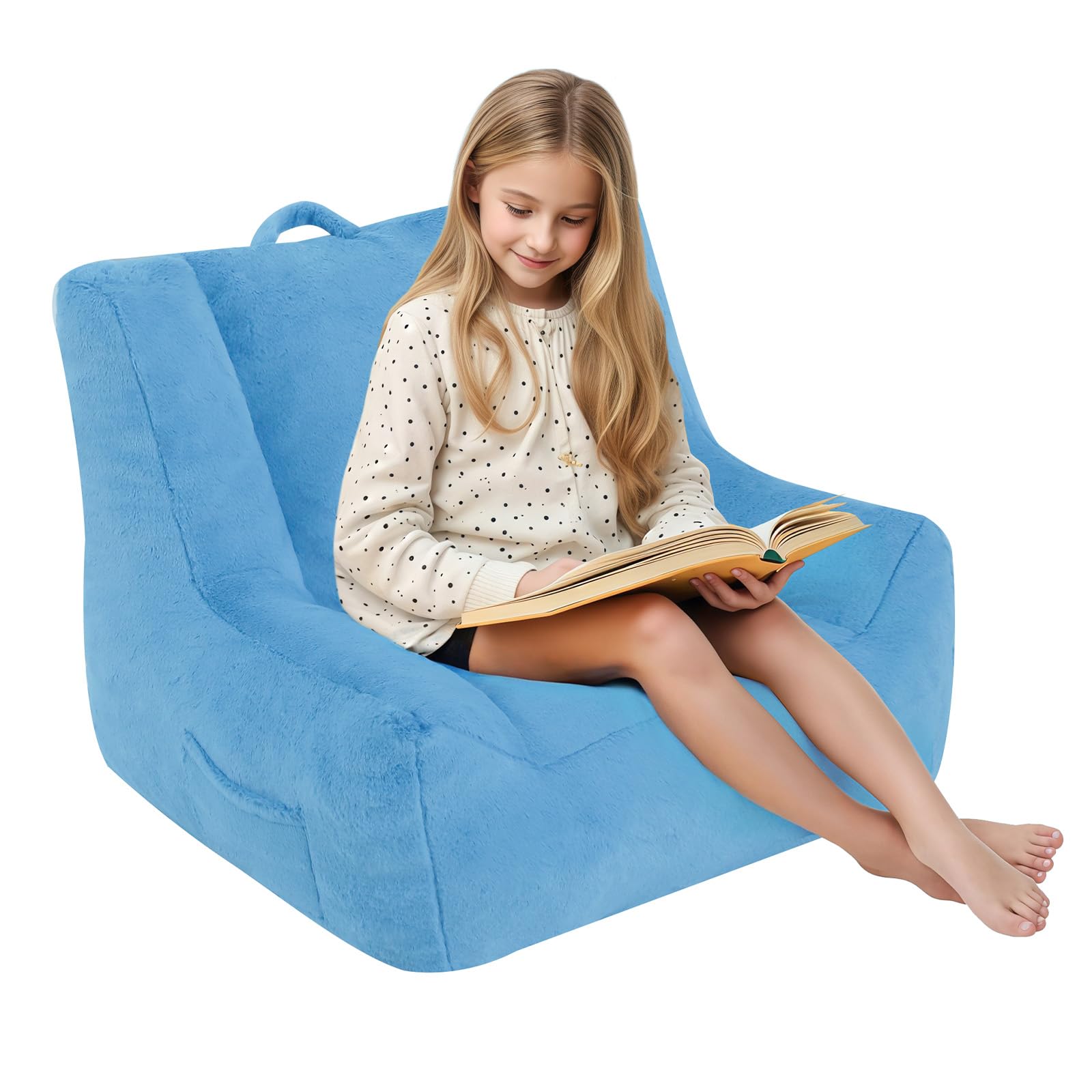 MeMoreCool Kids Bean Bag Chair, Toddler Armchair, 60x55x55cm, Blue