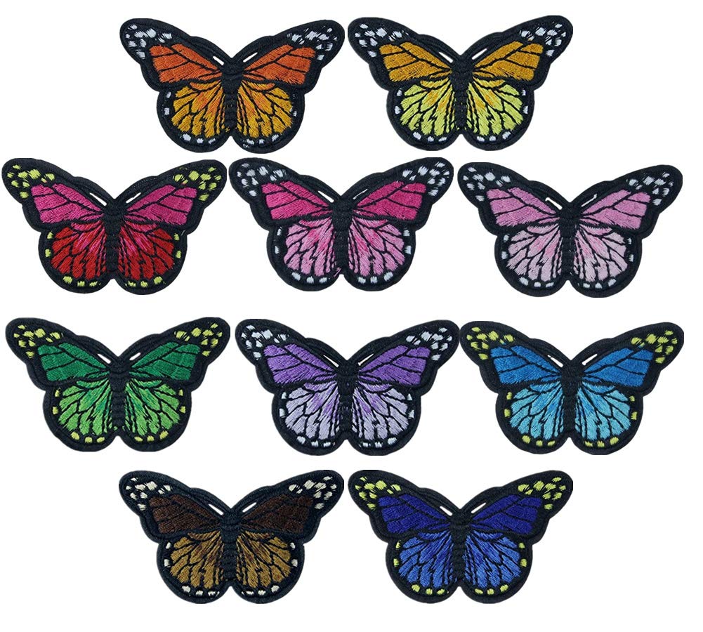 (10 Pack) Butterfly Embroidered Sew Iron On Applique Patches (Multi)