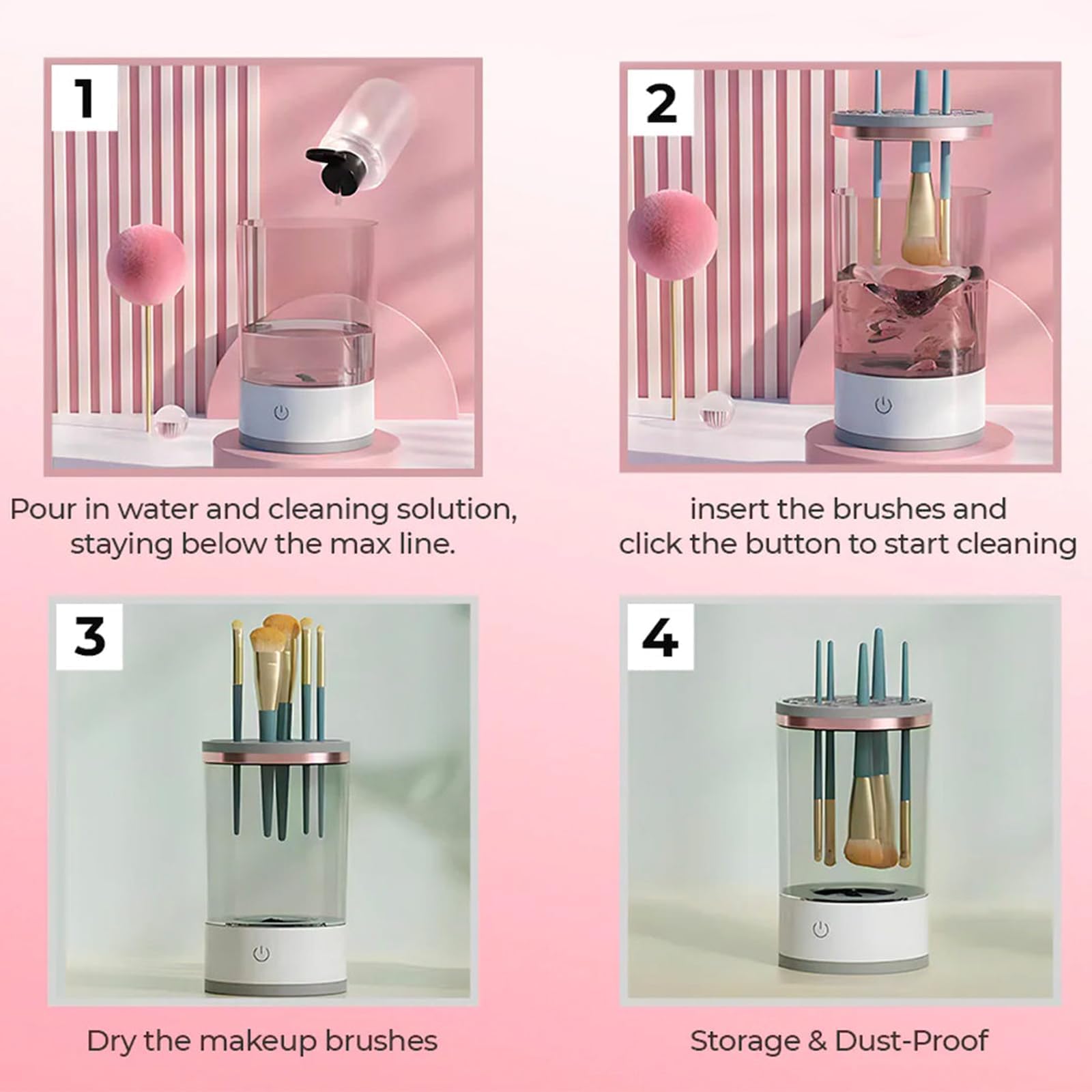 Beauty Swirl - Pulitore elettrico per pennelli da trucco, per la pulizia dei pennelli da trucco, con tappetino per la pulizia dei pennelli da trucco (2 pezzi)