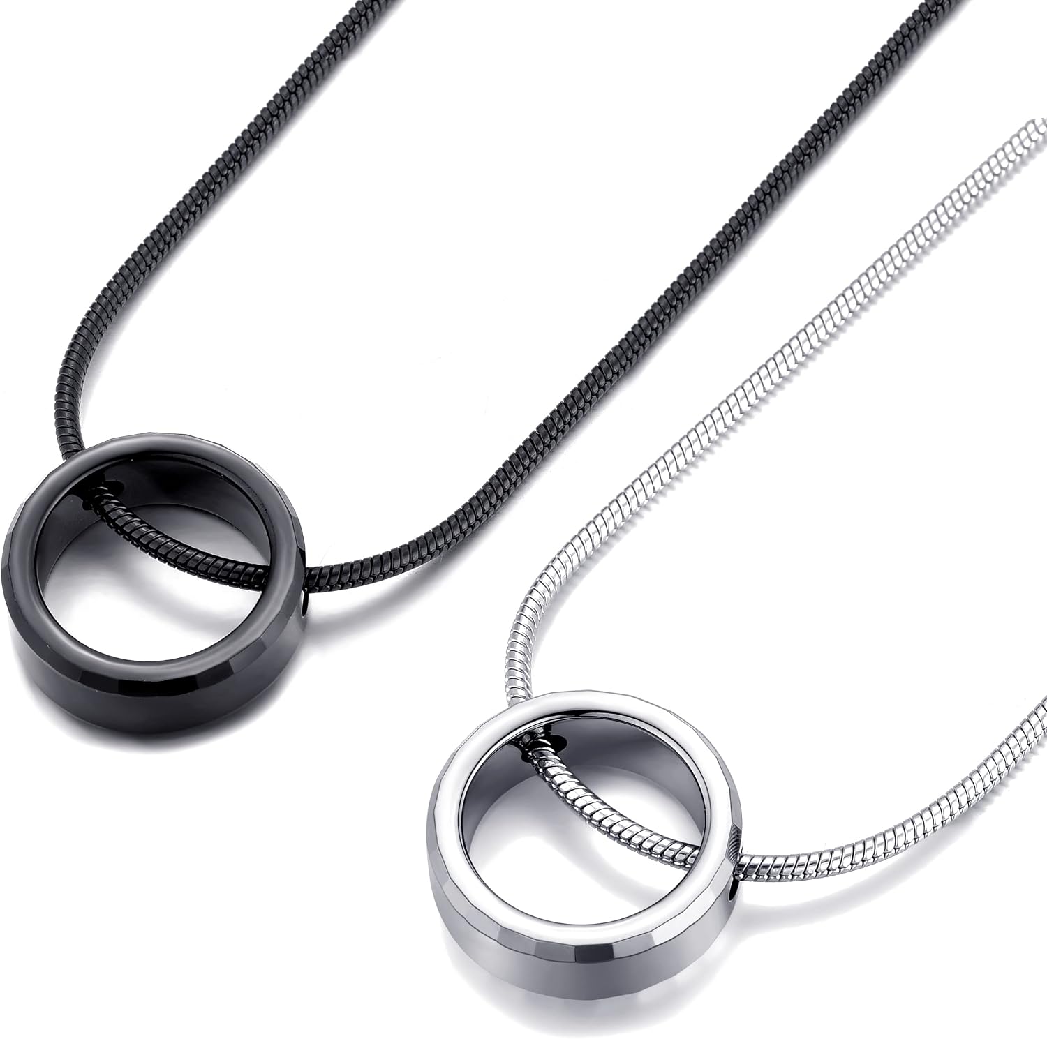 Tungsten Carbide Pendant Necklace for Men and Women Eternity Circle Pendant with Snake Chain