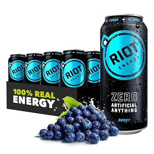 RIOT - Bebida energética limpia, sin sucralosa, sin azúcar añadido, sin sabores artificiales, 160 mg de cafeína natural + 100 mg de L-teanina,