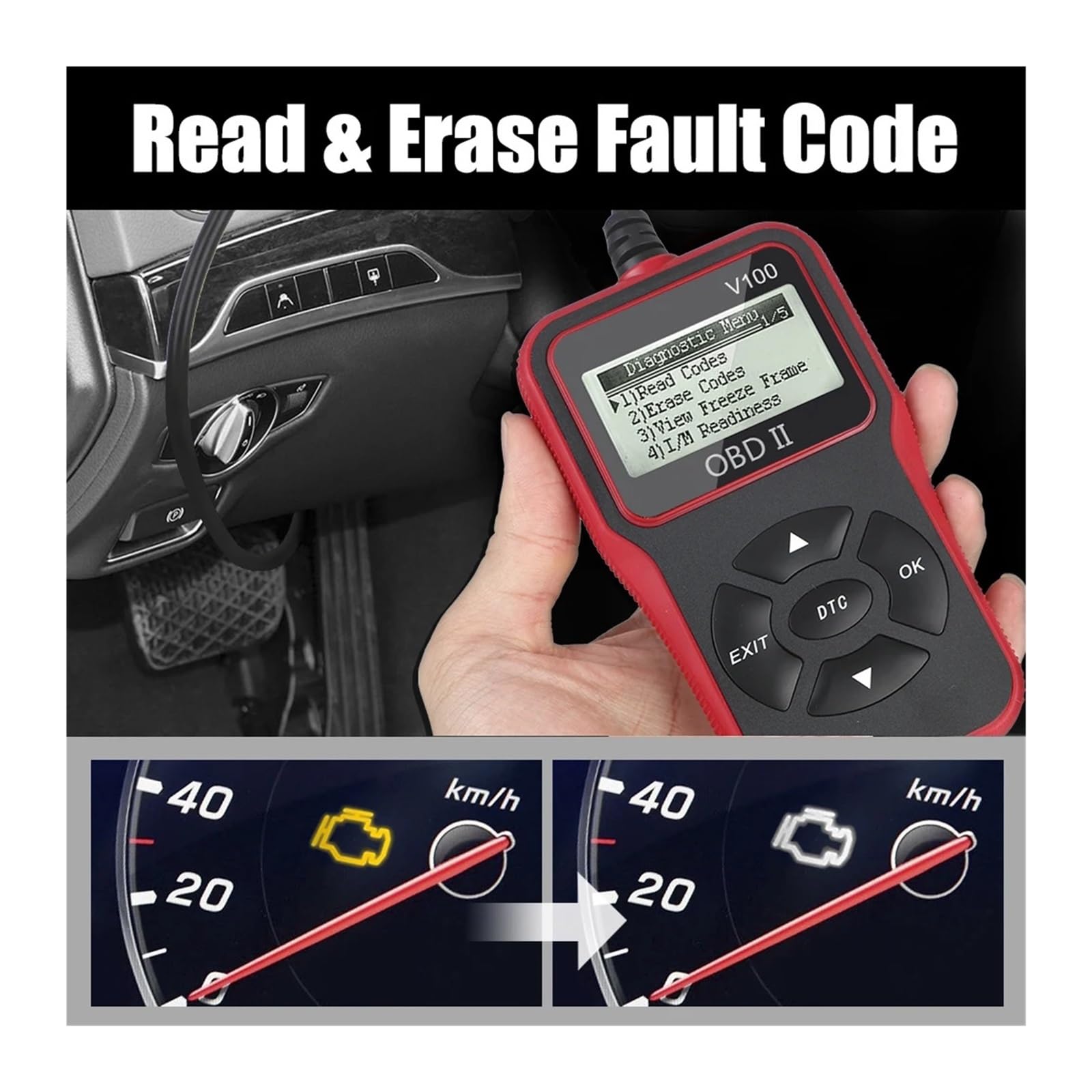 Scanner per Auto, Strumenti di diagnostica for auto Lettore codice OBD2 V100 Scanner OBD 2 Display digitale universale
