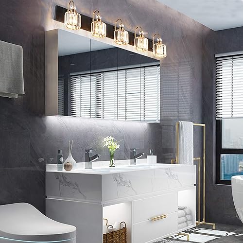 Miniatura 178 de Ralbay - Luces para tocador de baño doradas, 3 luces, de cristal dorado, modernas lámparas para usar sobre el espejo. dorado (Round-Gold),dorado