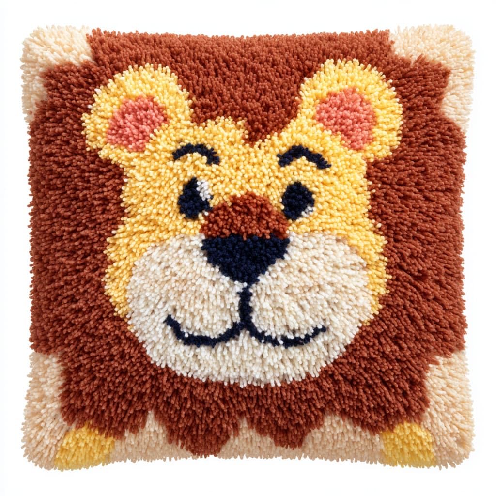 Taxpy DIY Latch Hook Cushion Kits, Animal Lion Needlework Embroidery Set Crochet Needlework Crafts with Latch Hook Tool 43x43cm
