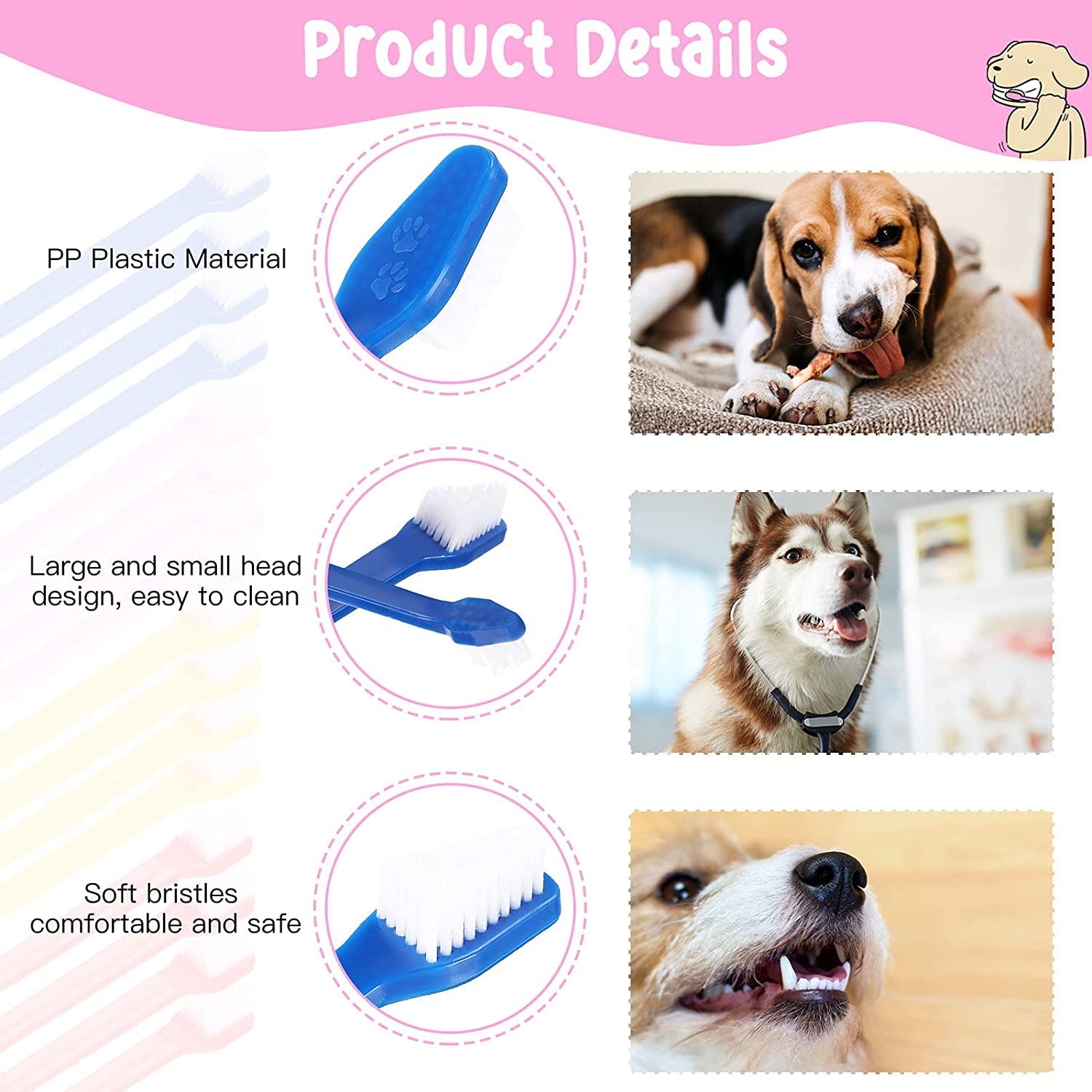 emily pets All Age Groups Dog Manual Toothbrush, L Size Finger Toothbrush and Long Handle Double-Headed Toothbrush for Small to Large Dogs and Cats 12Pcs Pet Toothbrush(Color May Vary) 1