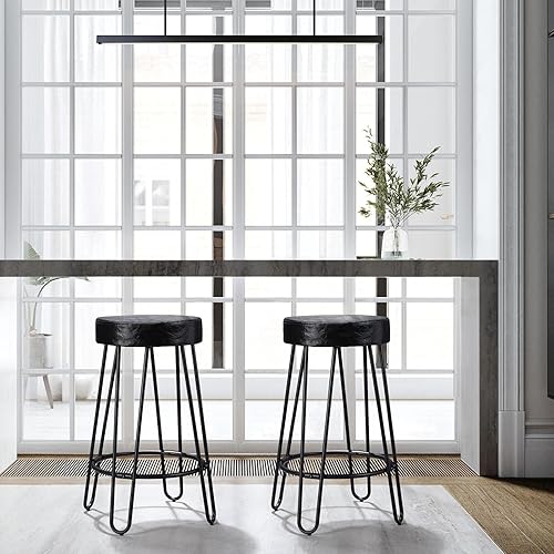 Miniatura 9 de Yaheetech 4 taburetes de mostrador para el hogar, taburetes de bar sin espalda con asiento redondo de piel sintética, patas de horquilla para cocina