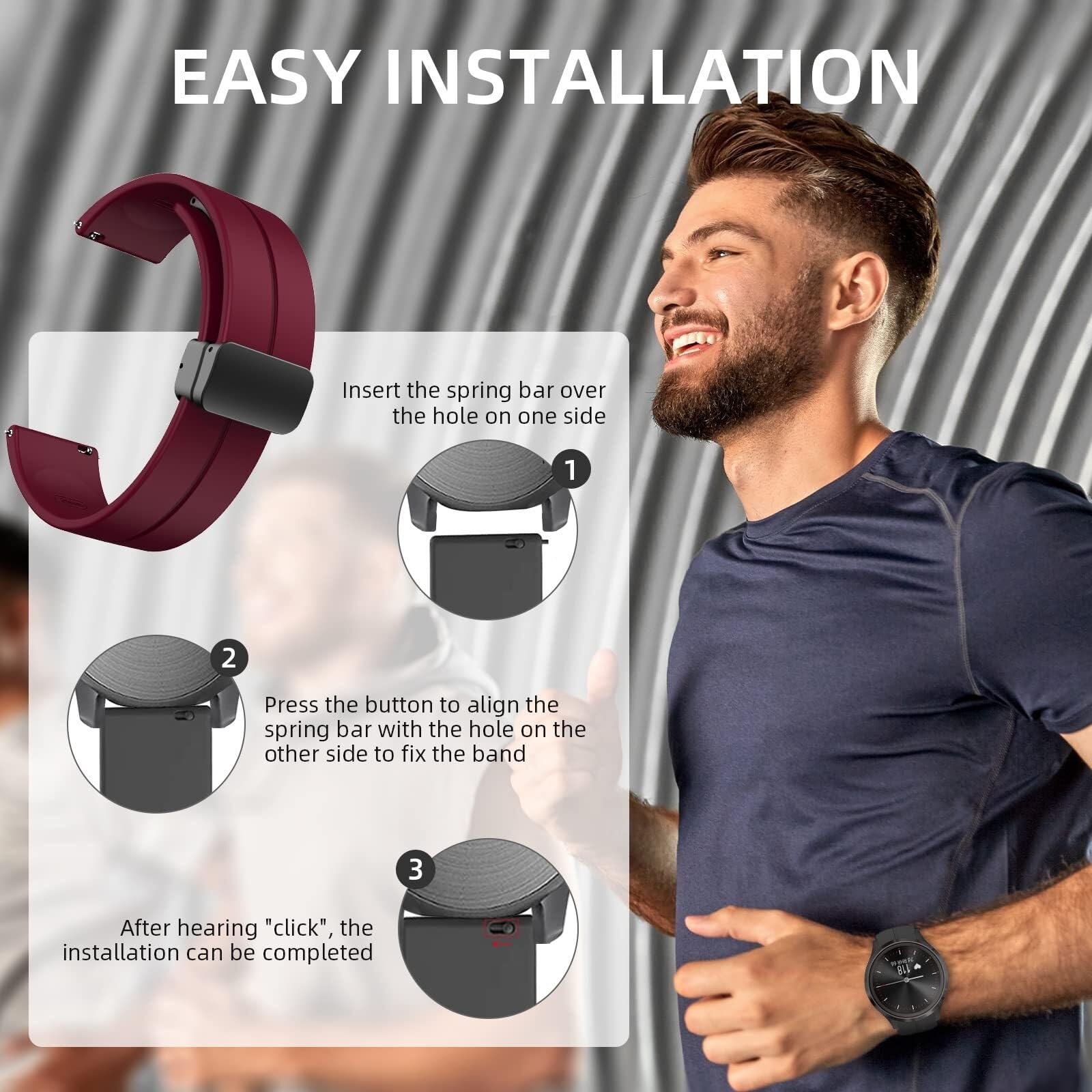 ZUC Cinturini in silicone da 20 mm 22 mm, cinturini per orologi sportivi a sgancio rapido con fibbia pieghevole magnetica per uomo donna