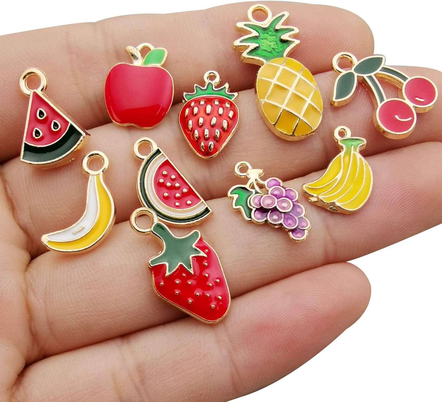 Youdiyla 30pcs Assorted Enamel Plated Gold Fruit Banana Grape Apple Charm for Jewelry Making Necklace Bracelet Ankle Earring DIY Findings (HM299)