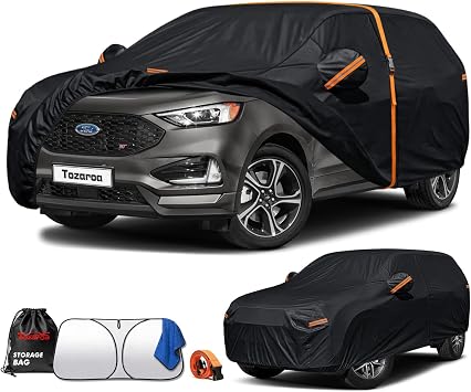 Ford Edge SUV Cover Waterproof All-Weather,Outdoor Heavy Duty UV-Resistant Full Car Covers with Windshield Sun Shade&Storage Bag,Driver Door Zipper Includes a Towel