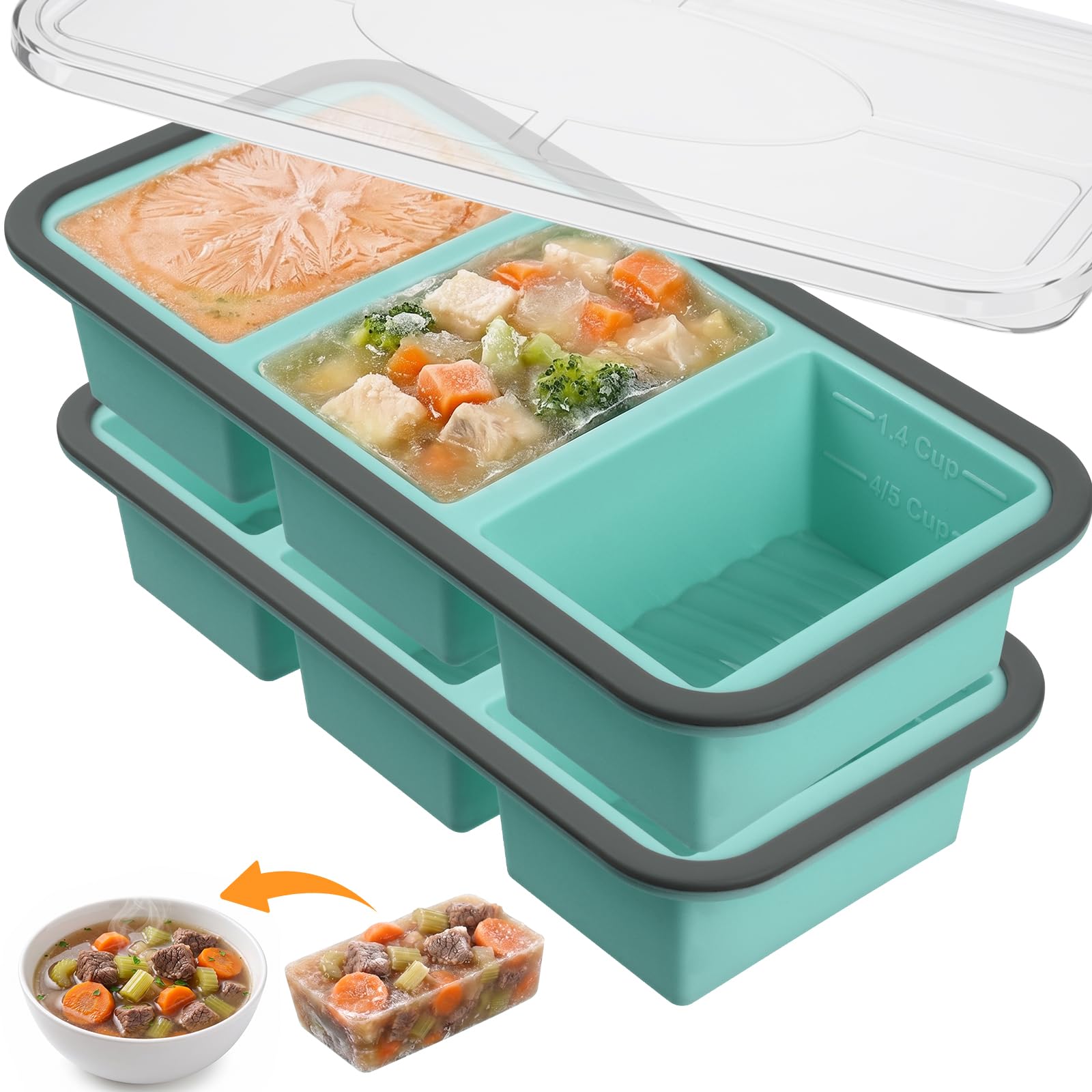OSDUE 2 Pack Silicone Soup Freezer Containers, Large Ice Cube Tray with Lid