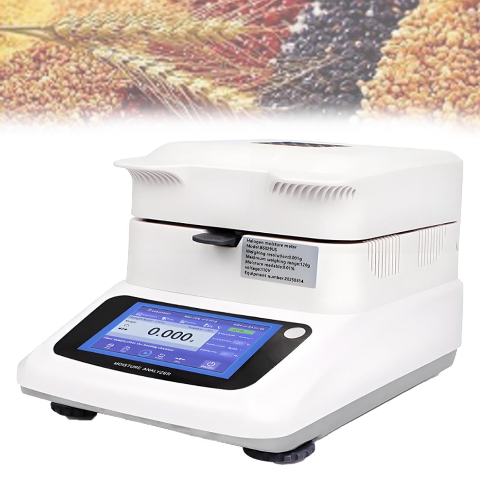 Pvxa Moisture Meter,Intelligent Moisture Analyzer, Touch Screen Grain Moisture Meter, 0.001g High Precision | 120g Capacity | 40℃-180℃ Rapid Heating & Drying 0.005g