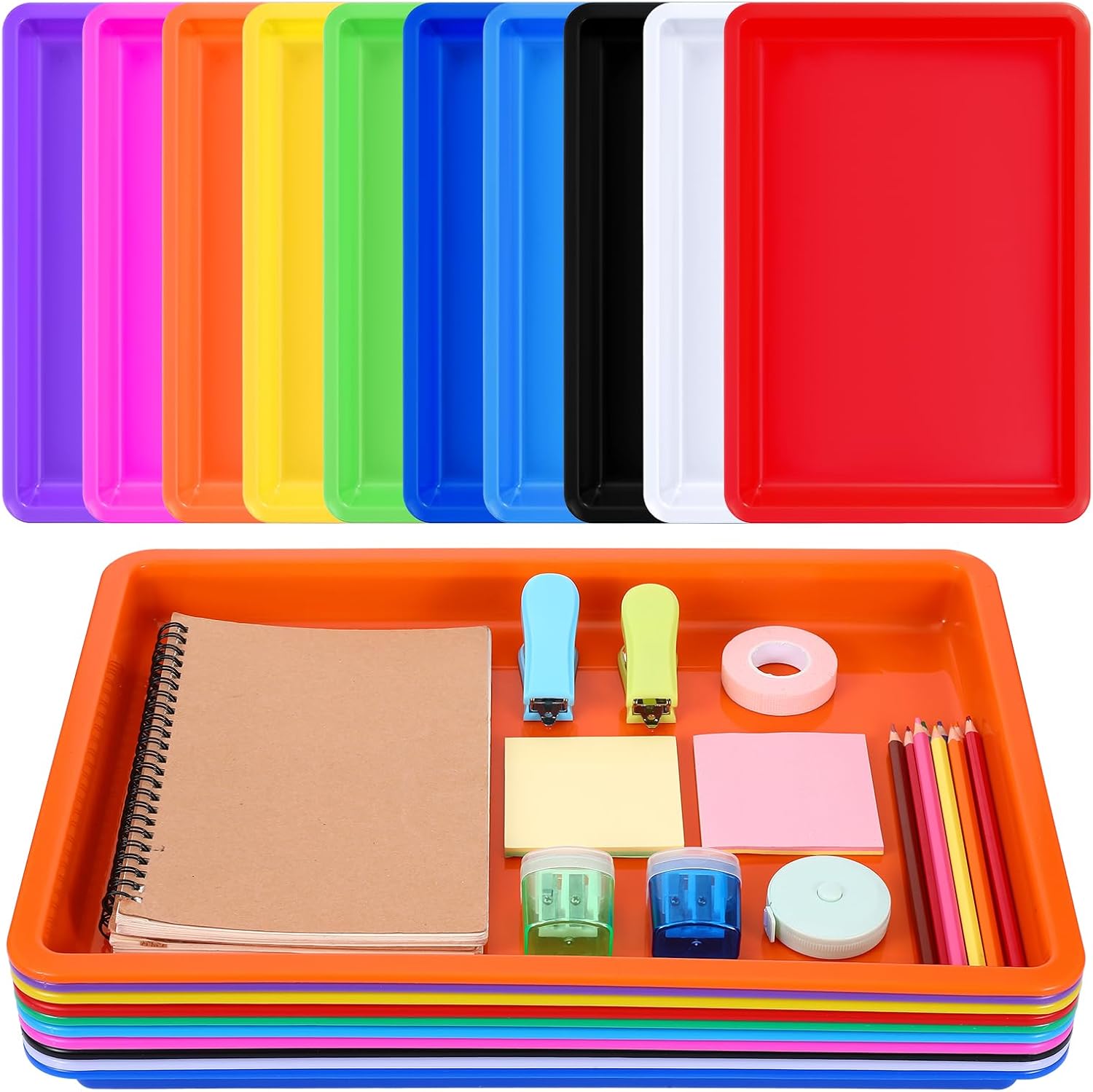 Molain 10Pack Colorful Plastic Art Trays, 10 Colors 16x12x1 Inch Stackable Activity Crafts Tray, Sensory Serving Organizer for DIY Projects, Beads, Painting, Jewelry
