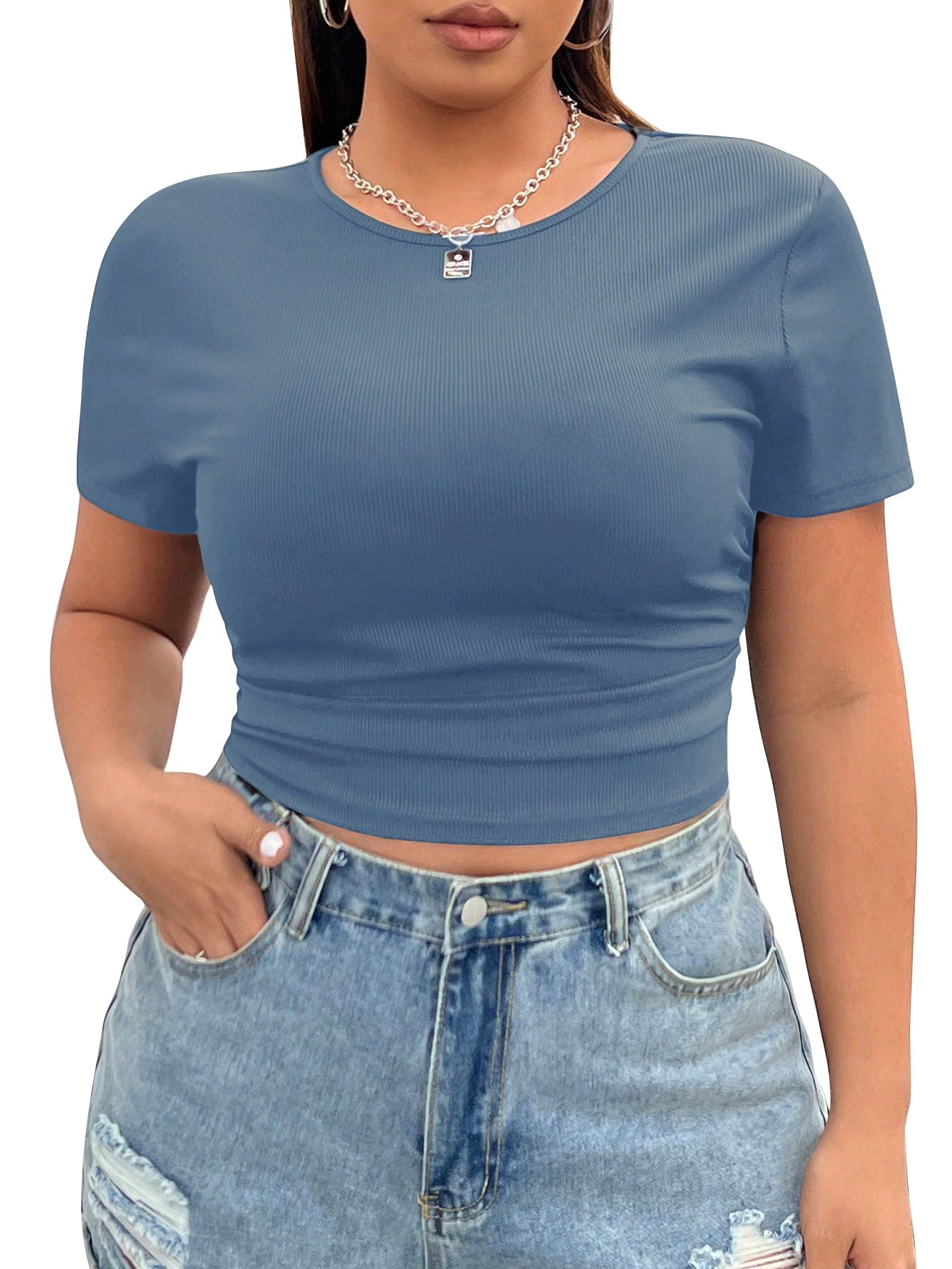 Toochki Camiseta sin mangas para mujer, cuello redondo, manga corta, corte entallado