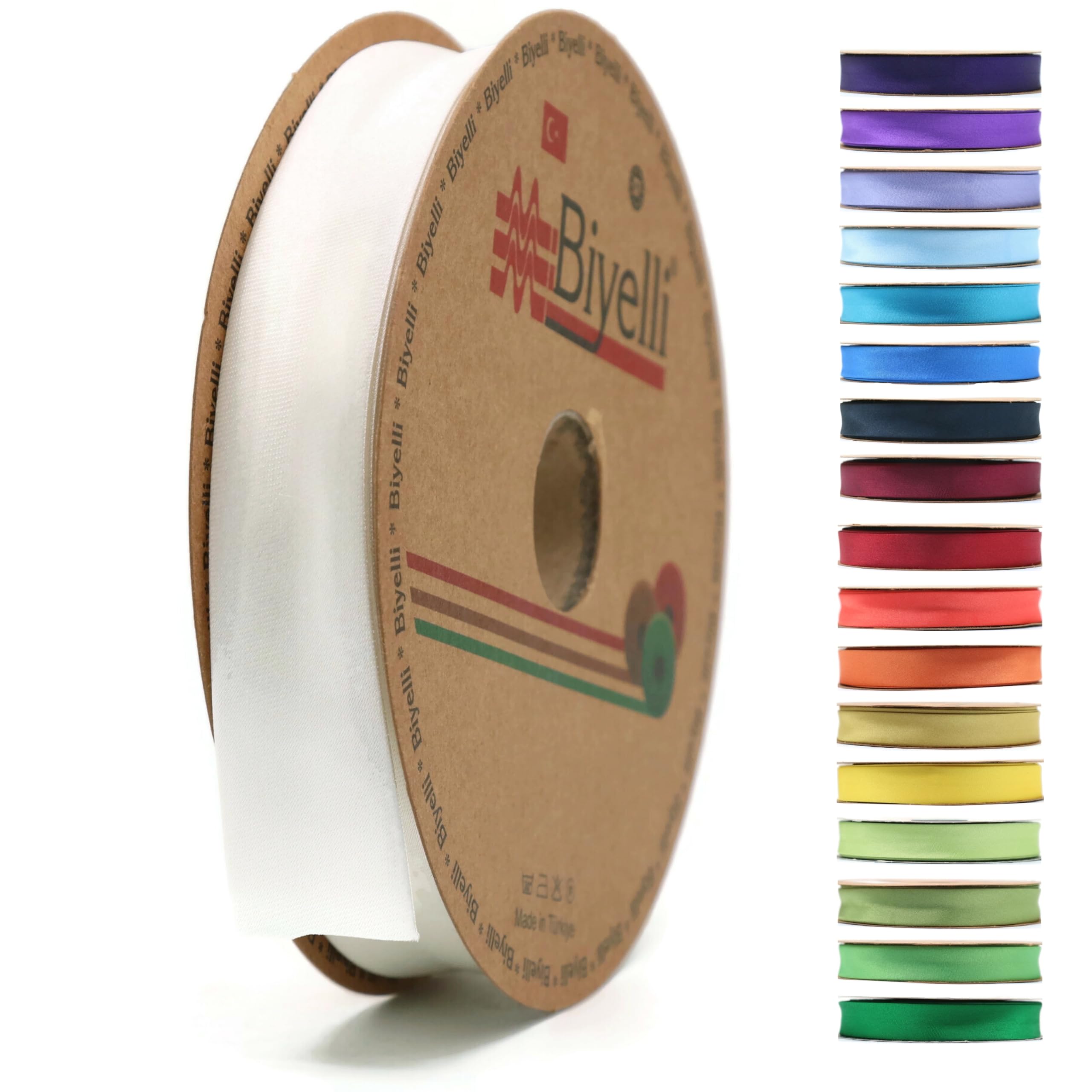 Fold Satin Bias Tape - 99+ Colors - 3/4 Inches Wide - 27 Yards - Fold Satin Binding Bias Ribbon Fabric Piping Bias Binding Tape for Sewing Clothing DIY (02. Swan White) BYS02