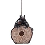 Unique Hanging Birdhouse, Black Bear Cubs on a Log Slice Birdhouse, Outdoor Rustic Decor, Fun Yard, Patio, Tree, Garden Decoration, 7.5 Inches