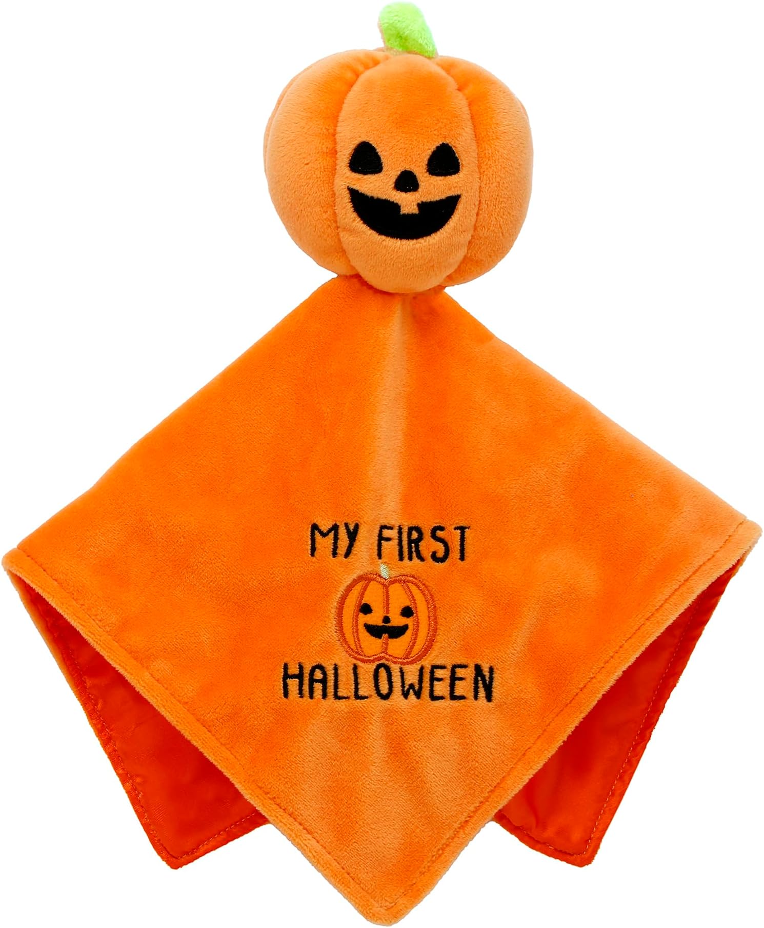 Baby StartersPlush Snuggle Buddy Blanket with Toy Rattle and My First Halloween Embroidery (Orange, Pumpkin) 13 inch
