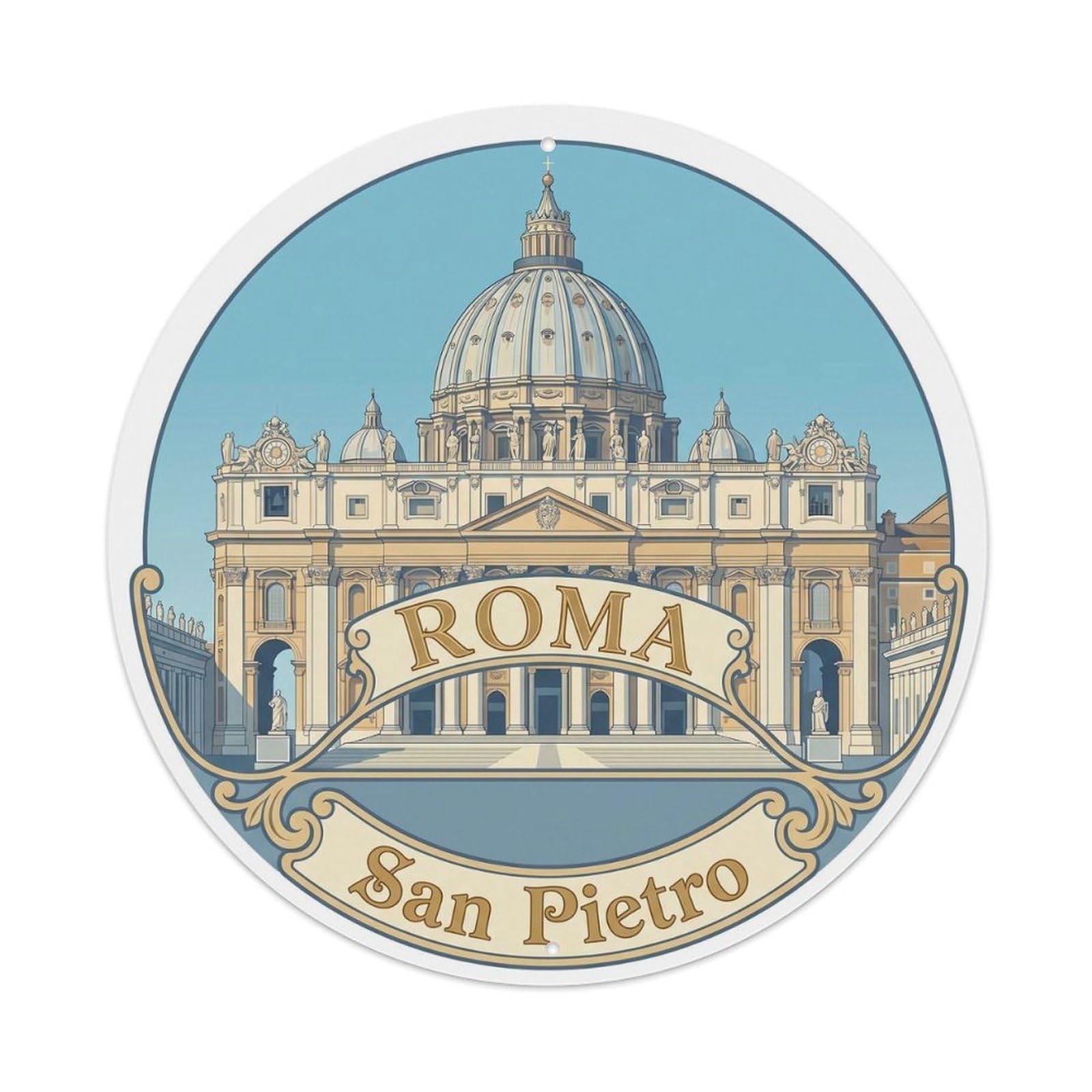 Vintage Travel Rome Vatican Basilica Metal Tin Sign Plaque Wall Decor for Cafe, Club Bar, Office, Home Garden Round Metal Poster 8x8Inch