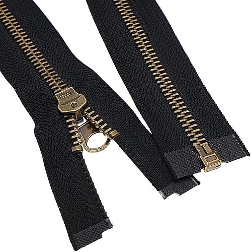 Miniatura 4 de Leekayer 2 cremalleras de metal #5 de 27 pulgadas para chaquetas, abrigos de costura, manualidades, latón antiguo, cremallera separadora de 27