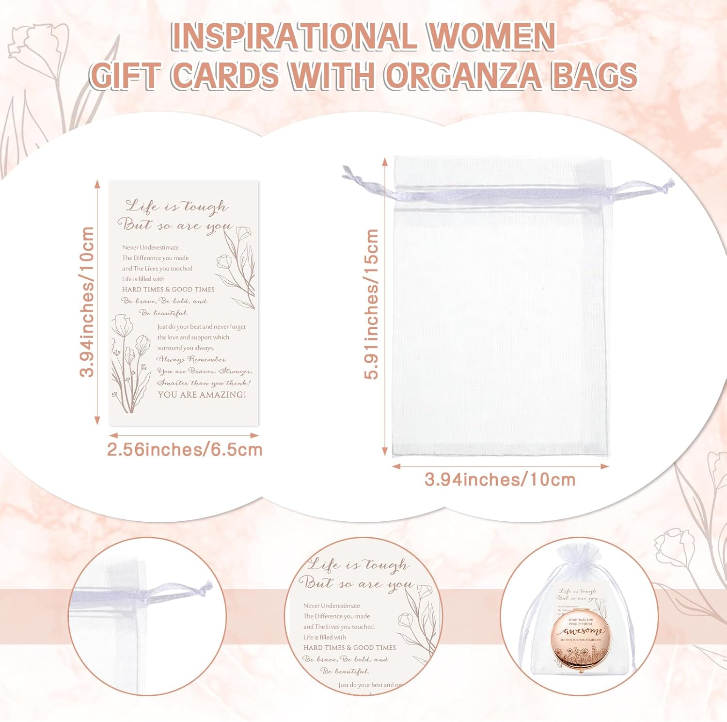 10 Sets Womens History Month Gift Bulk Inspirational Compact Mirror Makeup Rhinestone Purse Double Sided Folding Mirror with Gift Cards for International Women's Day Girls