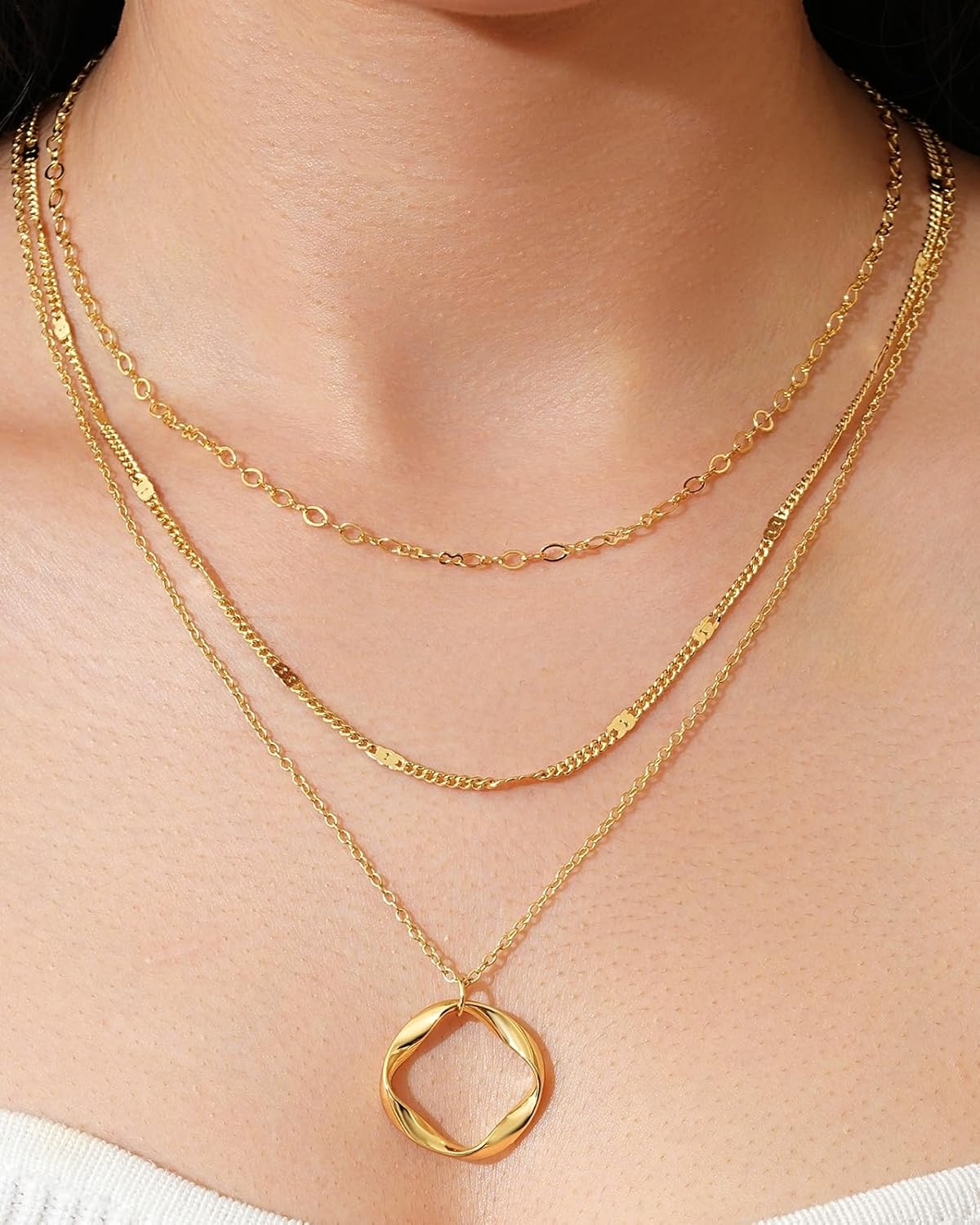 Layered Gold Necklaces for Women, Stackable 14K Gold Silver Plated Trendy Circle Paperclip Chain Pendant Choker Necklace, Jewelry Set Gifts for Women - Image 2