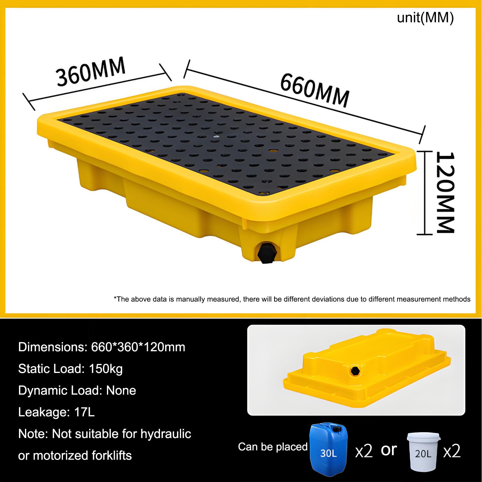Vasche di contenimento modulari 66x36x12cm per fuoriuscite con griglie