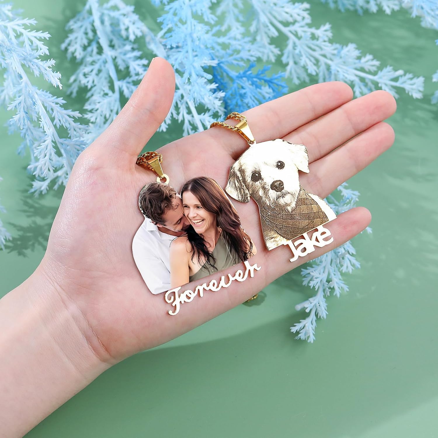 INBLUE Custom Necklaces with Picture Engraved Photo/Text Stainless Steel Pendant Memorial Necklace with Picture Hip Hop Style Jewelry Gift for Men
