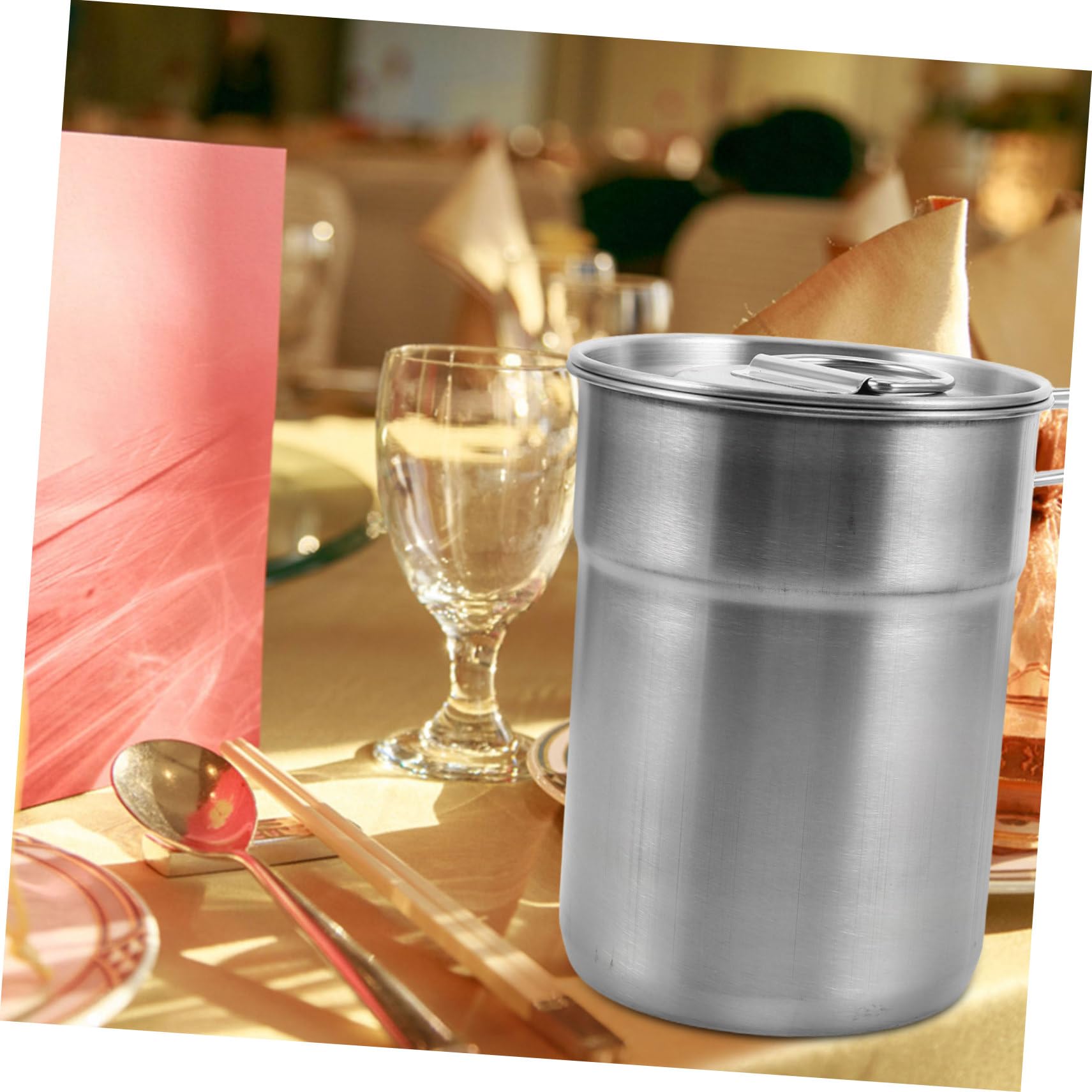 Abaodam Edelstahl Becher 2 Stück mit Klappbarem Griff, Silber, Rund | Aluminiumbecher, Faltbarer Kaffeebecher, Latte Tassen, Kleiner Campingtopf, Isolierte Trinkbecher, Oktoberfest Deko