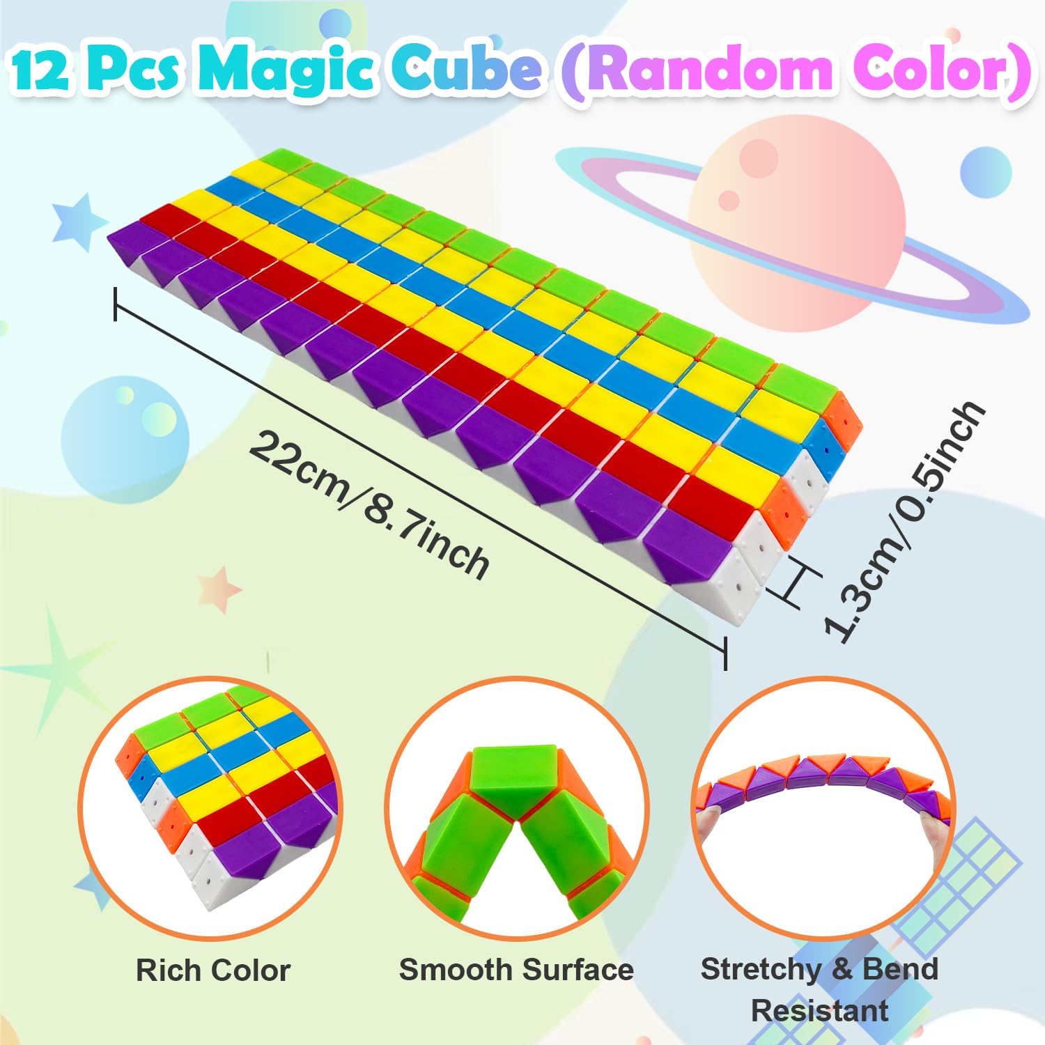 Yeefunjoy 12pcs Magic Snake Cube, 24 bloki Twist Puzzle Fidget zabawki dla dziecięcych toreb imprezowych wypełniaczy, gry puzzle 3D zabawki dla dzieci w wieku 5-12 lat Przyzwolenia partii