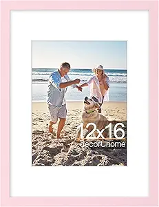 decorUhome 12x16 Picture Frame, Display 8.5x11 Certificate with Mat or 12x16 Poster without Mat, Wall Mounting Photo Frame, Pink, 1 Pack