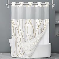 Vista 53 de Juego de cortina de ducha larga a rayas gris y blanco degradado sin gancho con forro a presión - Juego de cortina de ducha y forro de hotel