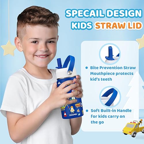 Miniatura 8 de Botella de agua aislada para niños de 14 onzas con popote  Frío-24 horas caliente-12 horas, botella de agua para niños pequeños a prueba de derrames