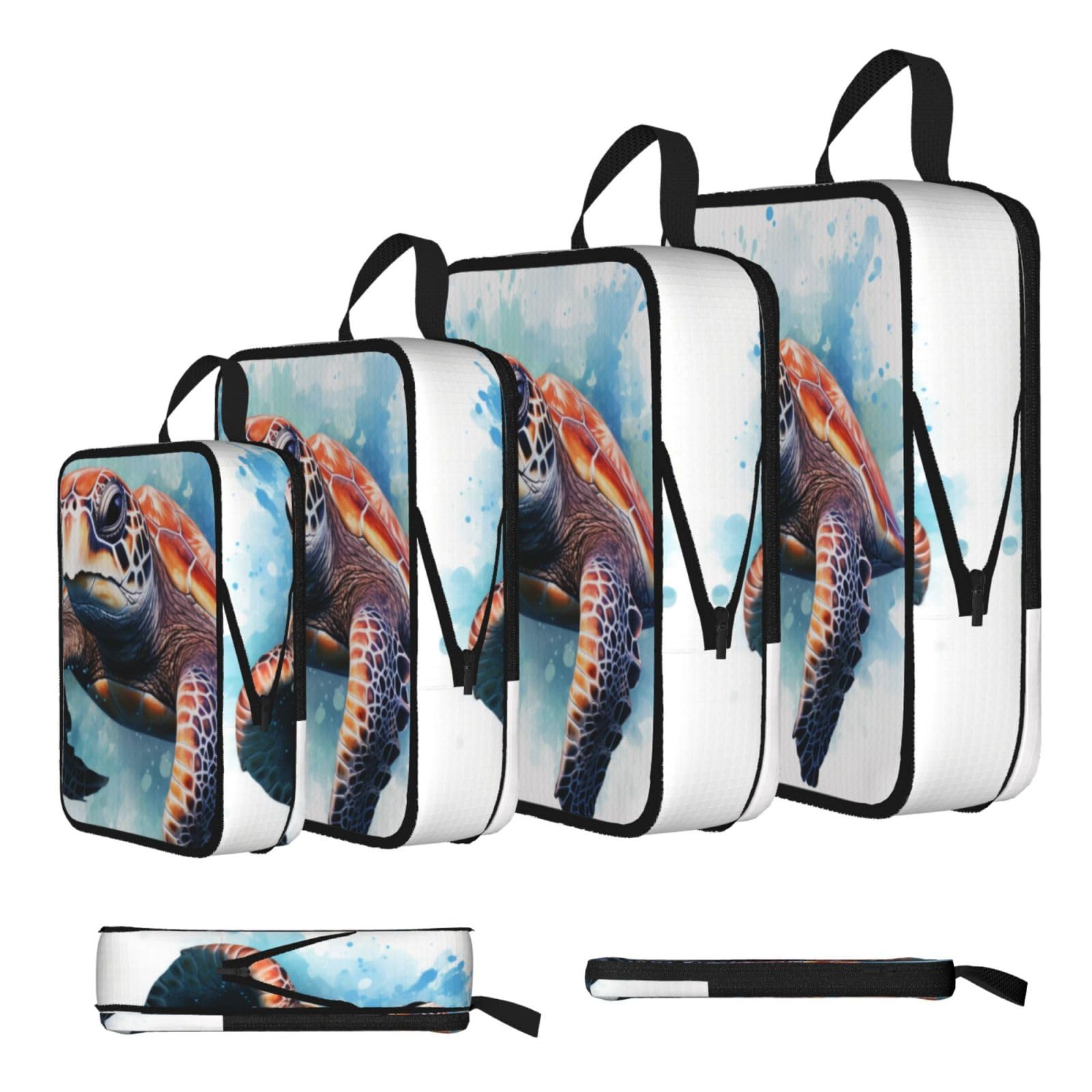 Sxzvvbn Black Sea Turtle Underwater Compression Packing Cubes 4 Piece Set